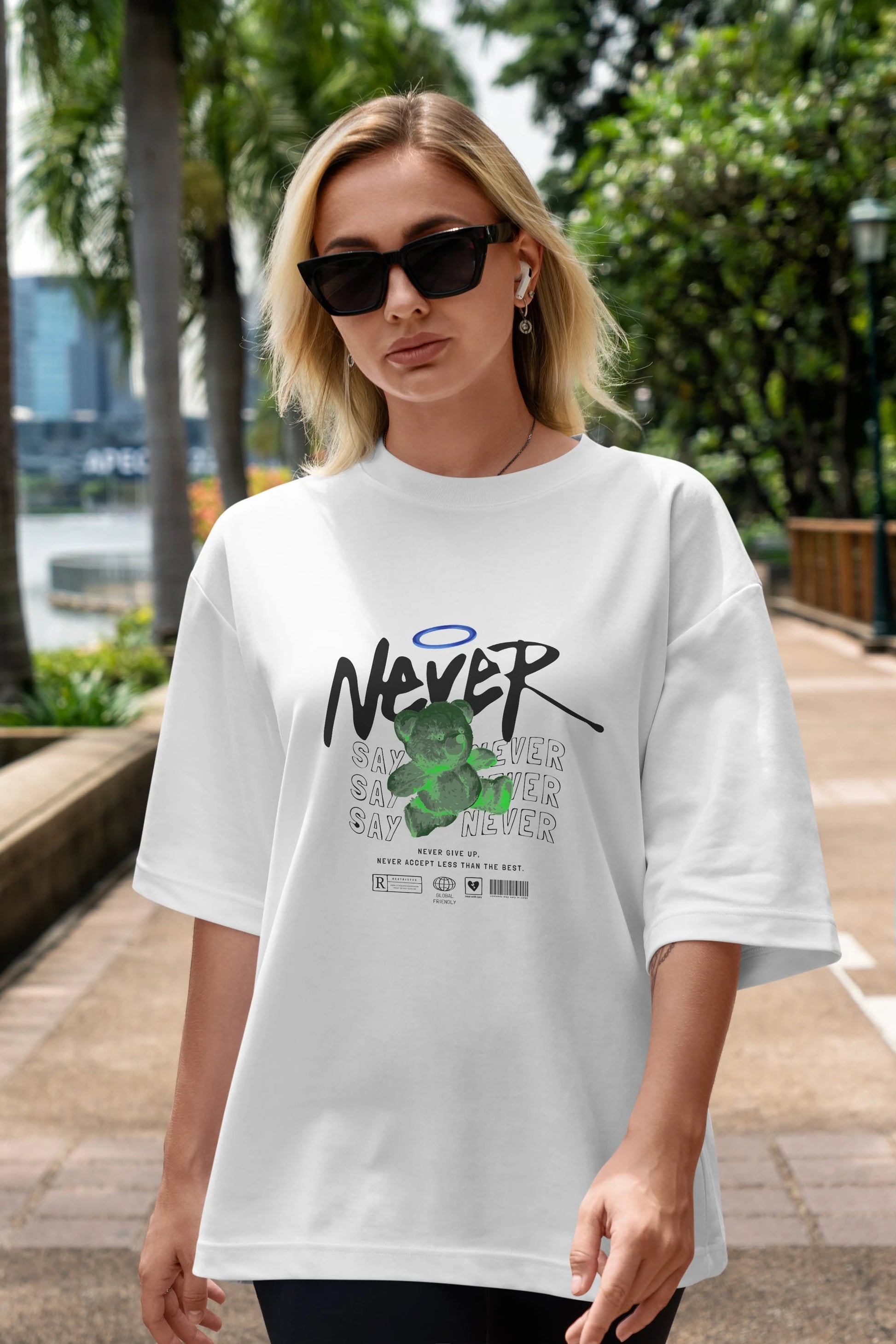 Teddy Bear Never Ön Baskılı Oversize t-shirt Erkek Kadın Unisex