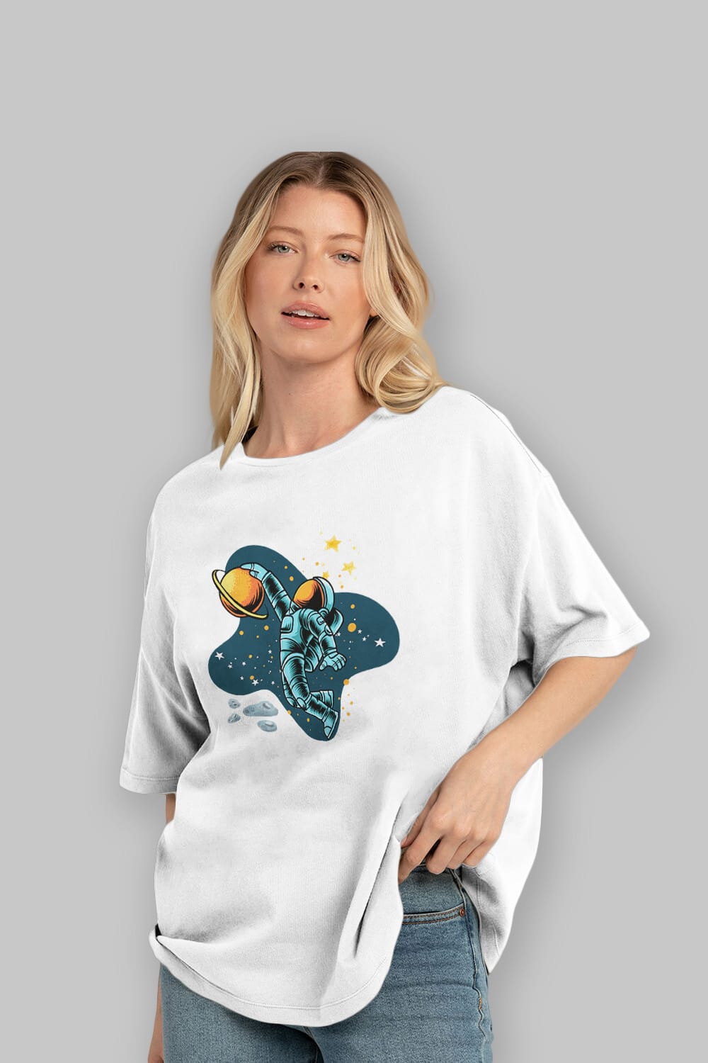 Astronot Basketbol Ön Baskılı Oversize t-shirt Erkek Kadın Unisex