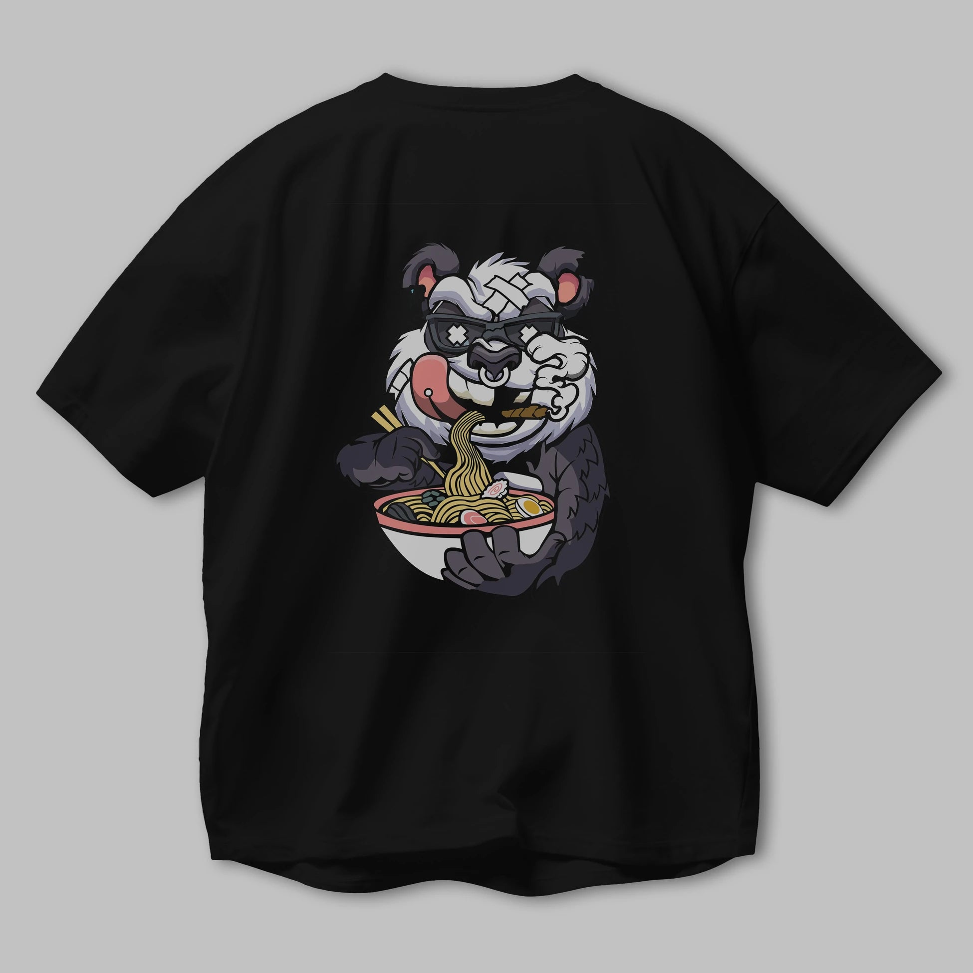 Panda Ramen Arka Baskılı Oversize t-shirt Erkek Kadın Unisex %100 Pamuk tişort