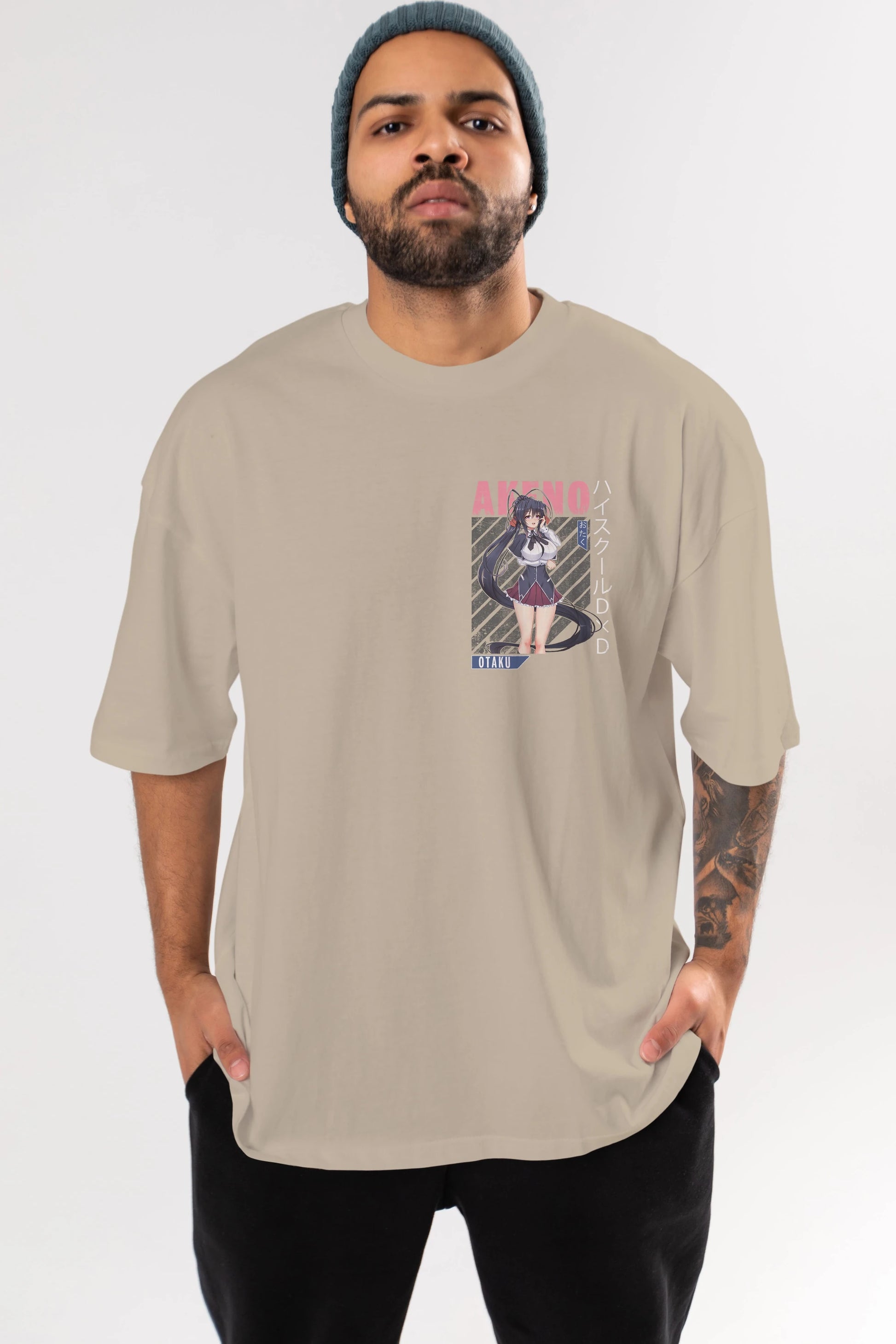 Akeno Himejima 4 Ön Sol Baskılı Oversize t-shirt Erkek Kadın Unisex %100 Pamuk Bisiklet Yaka tişort