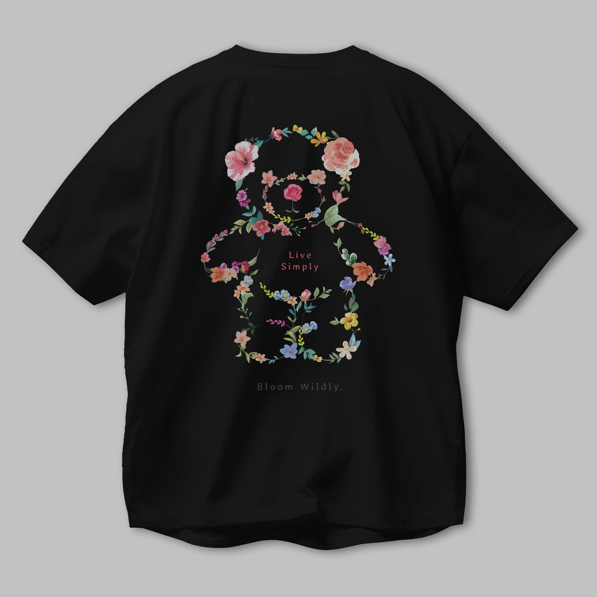 Teddy Bear Flowers Arka Baskılı Oversize t-shirt Erkek Kadın Unisex