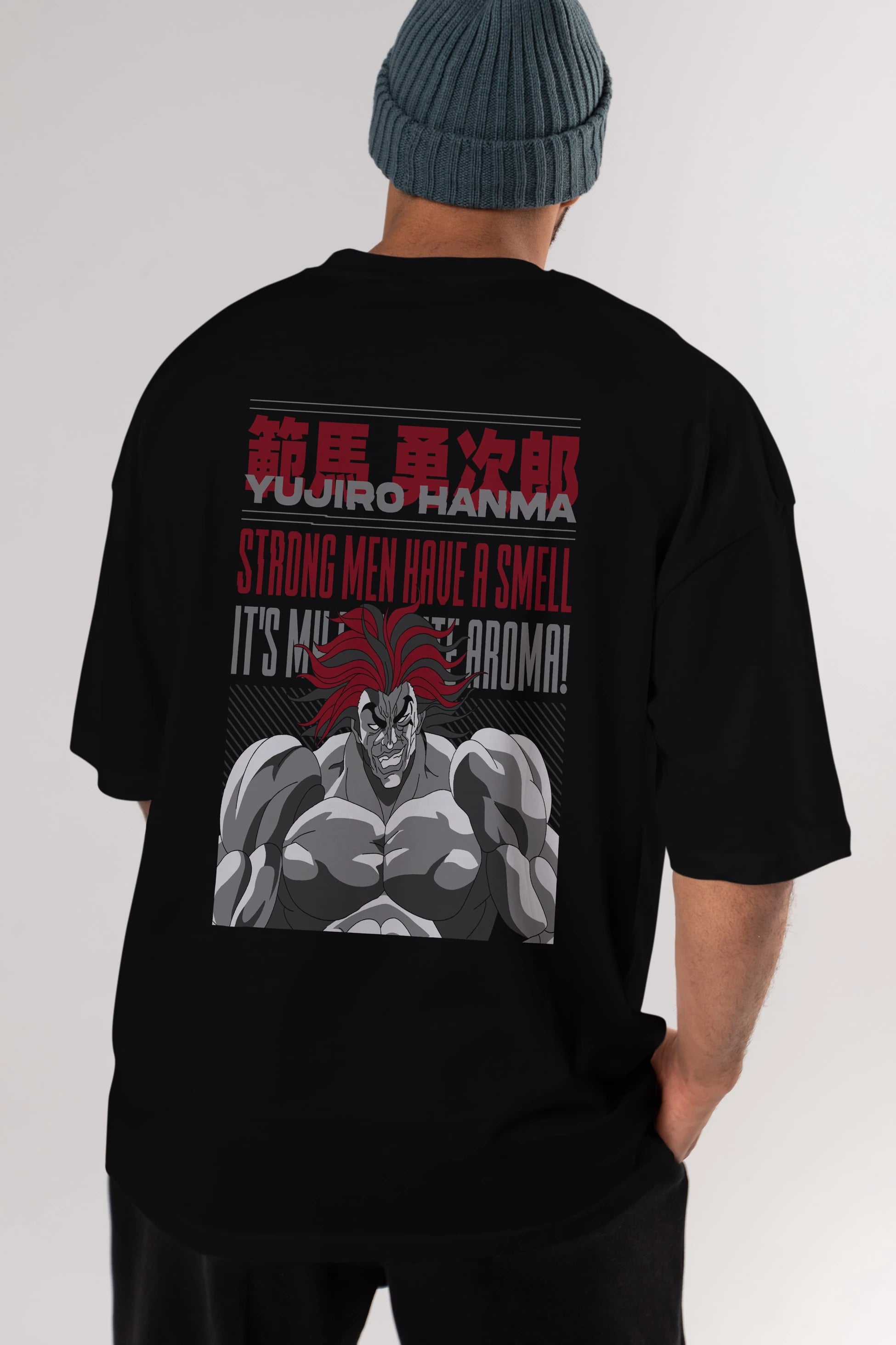 YUJIRO HANMA Anime Arka Baskılı Oversize t-shirt Erkek Kadın Unisex