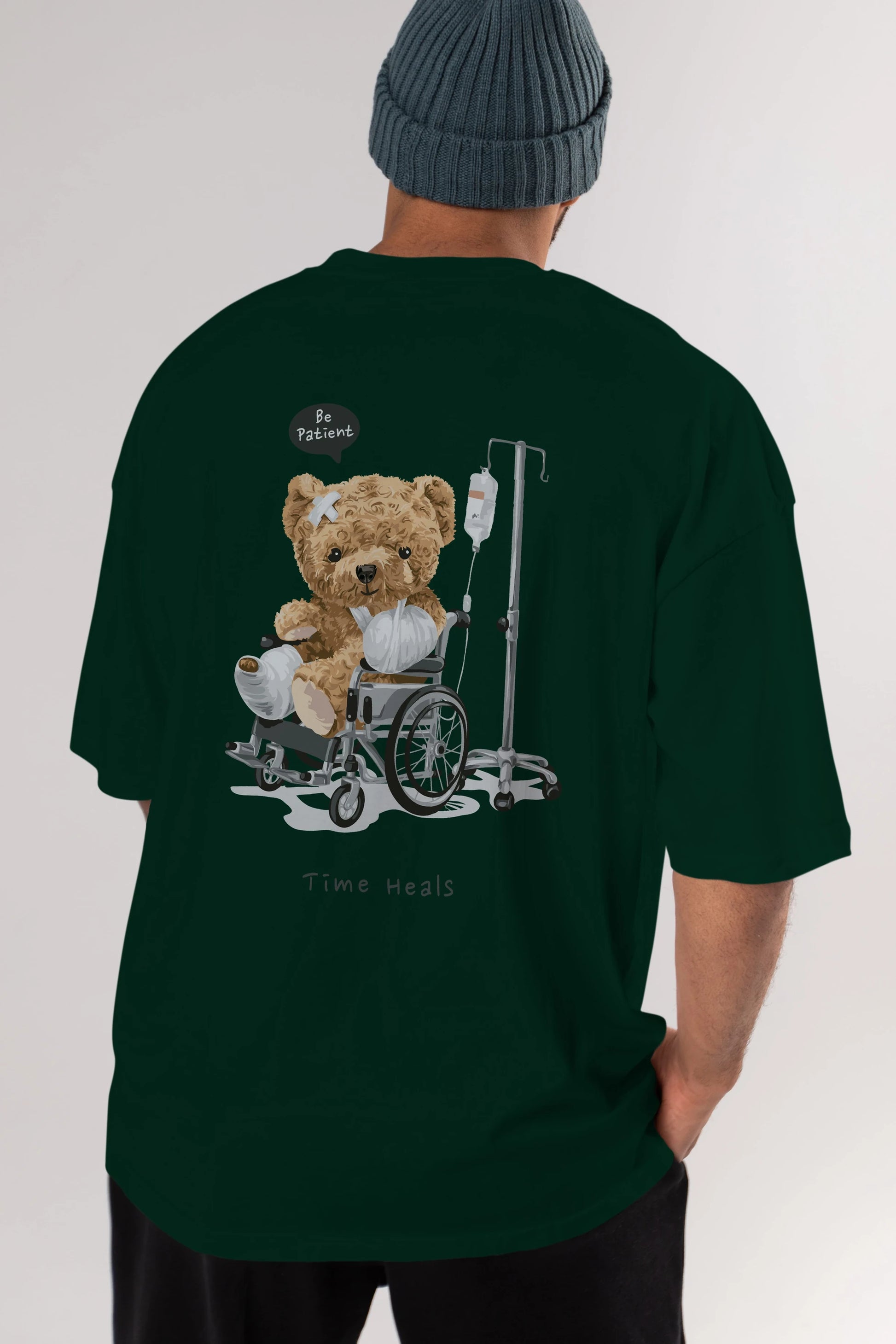 Teddy Bear Time Heals Arka Baskılı Oversize t-shirt Erkek Kadın Unisex %100 Pamuk
