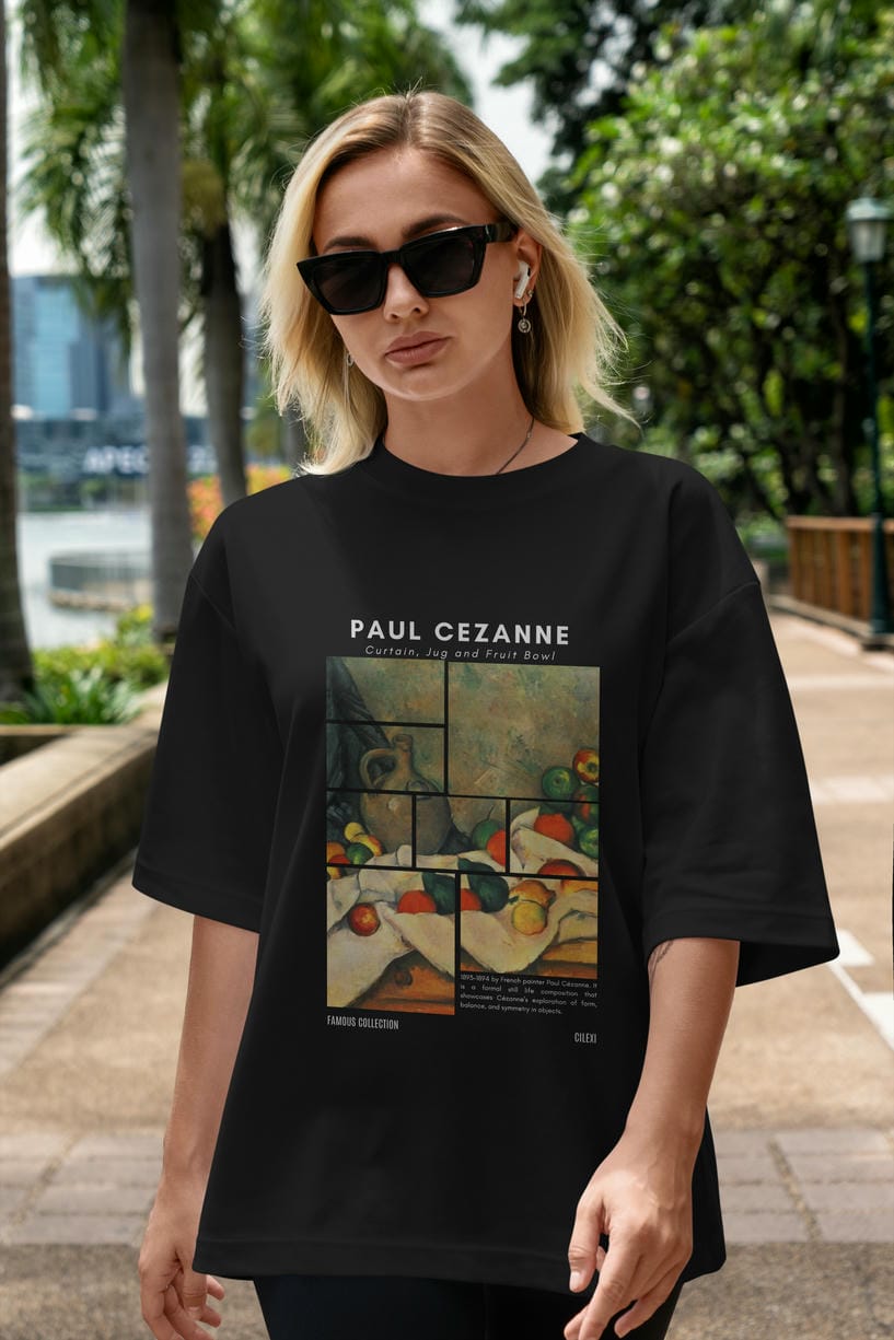 Paul Cezanne Curtain ön Baskılı Oversize t-shirt Erkek Kadın Bisiklet Yaka Pamuk tişort