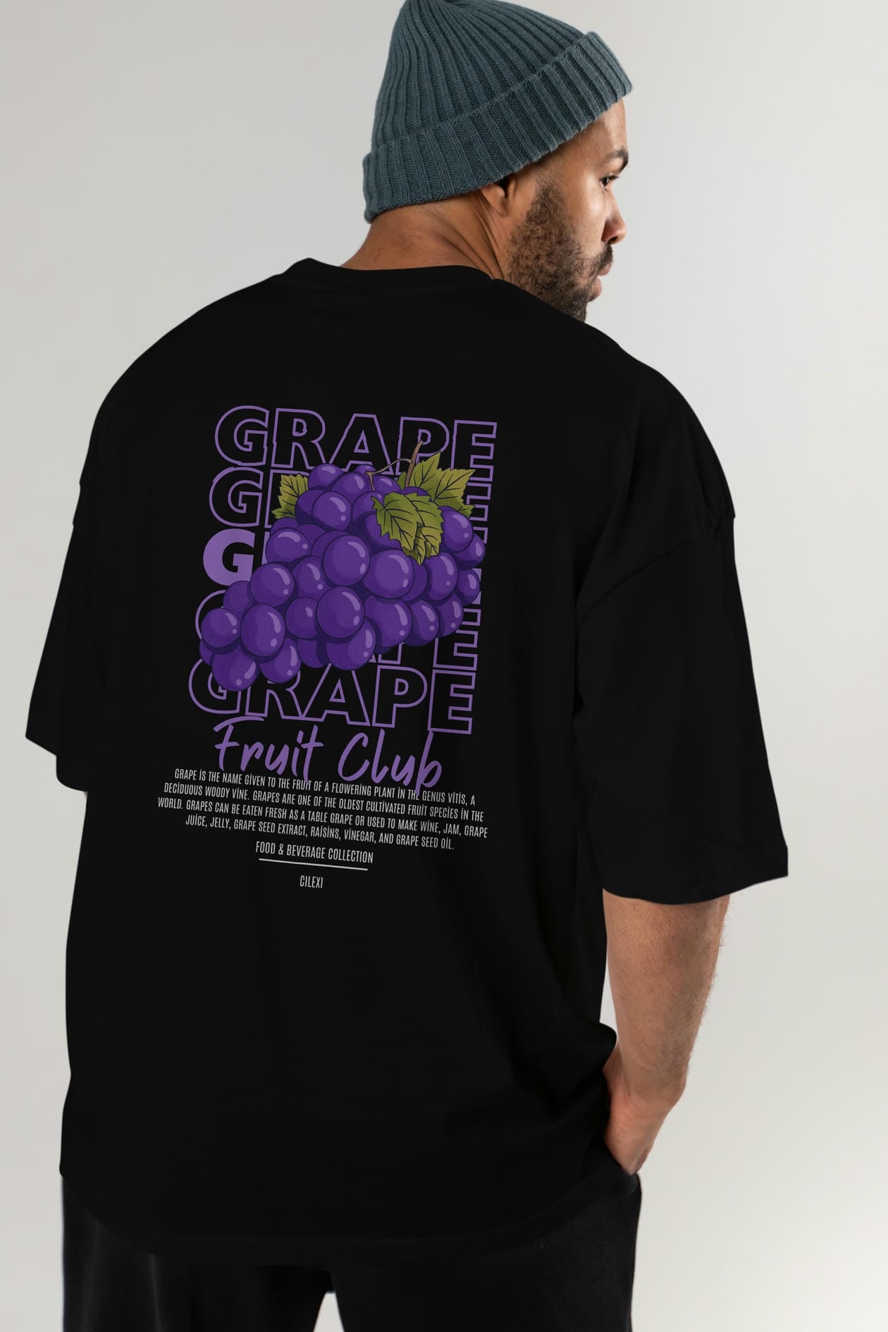 Grape Arka Baskılı Oversize t-shirt Erkek Kadın Pamuk Bisiklet Yaka tişort