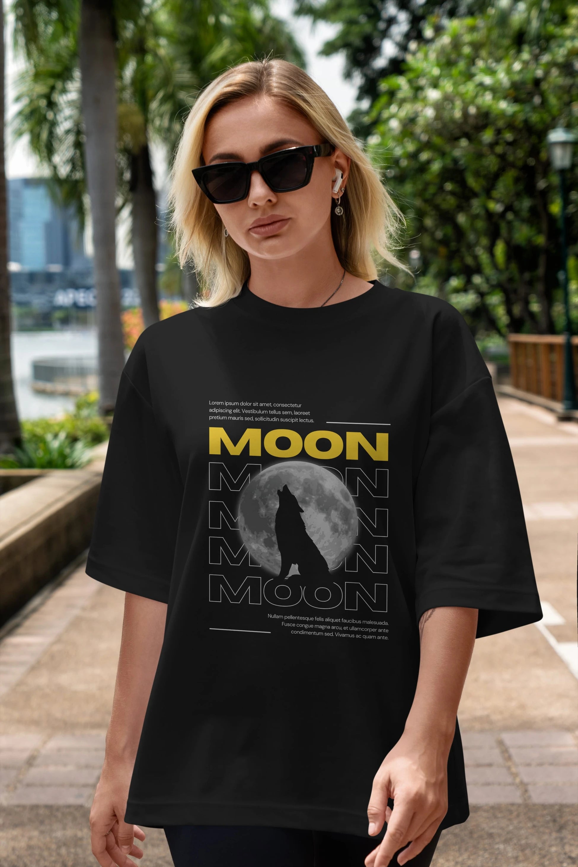 Moon Ön Baskılı Oversize t-shirt Erkek Kadın Unisex