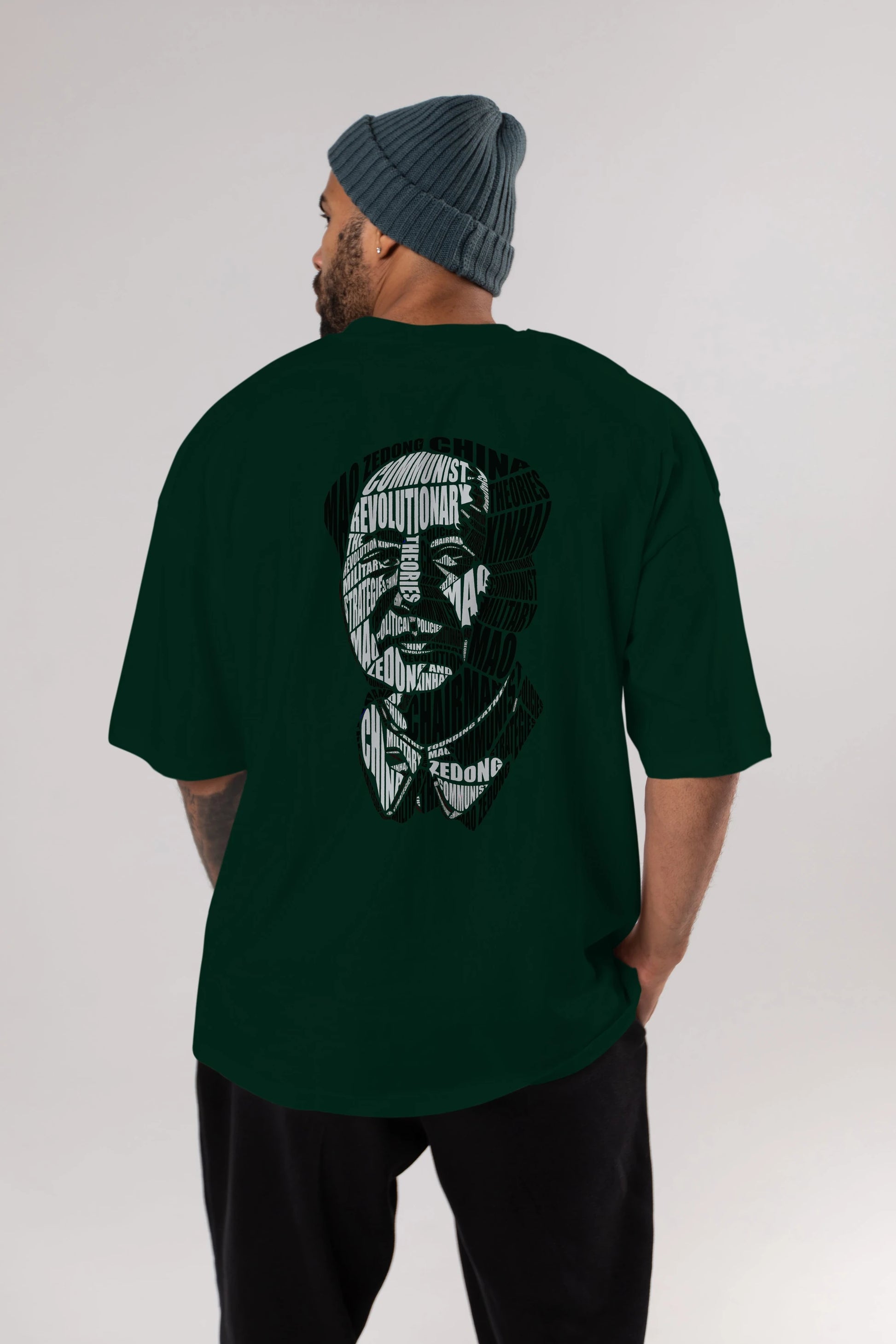 Mao Zedong Calligram Arka Baskılı Oversize t-shirt %100 pamuk Erkek Kadın Unisex