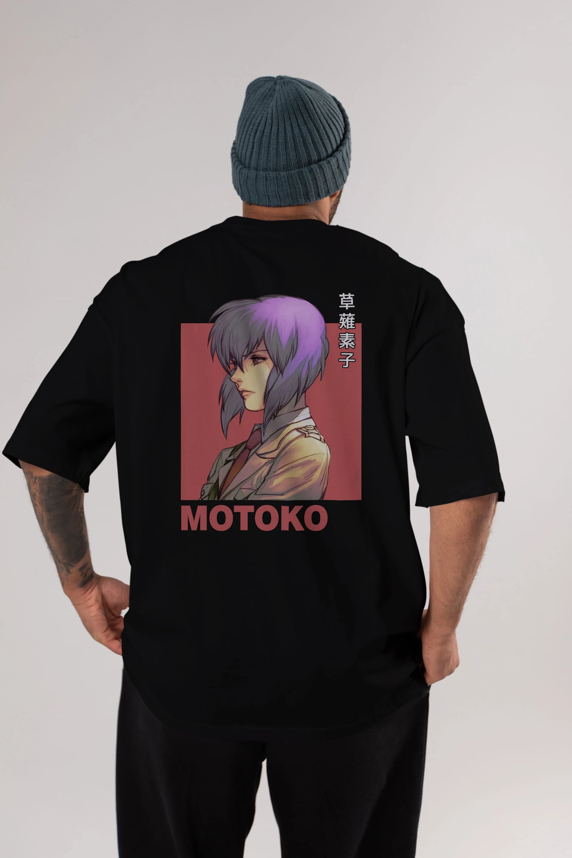 Motoko Kusanagi 12 Anime Arka Baskılı Oversize t-shirt Erkek Kadın Unisex