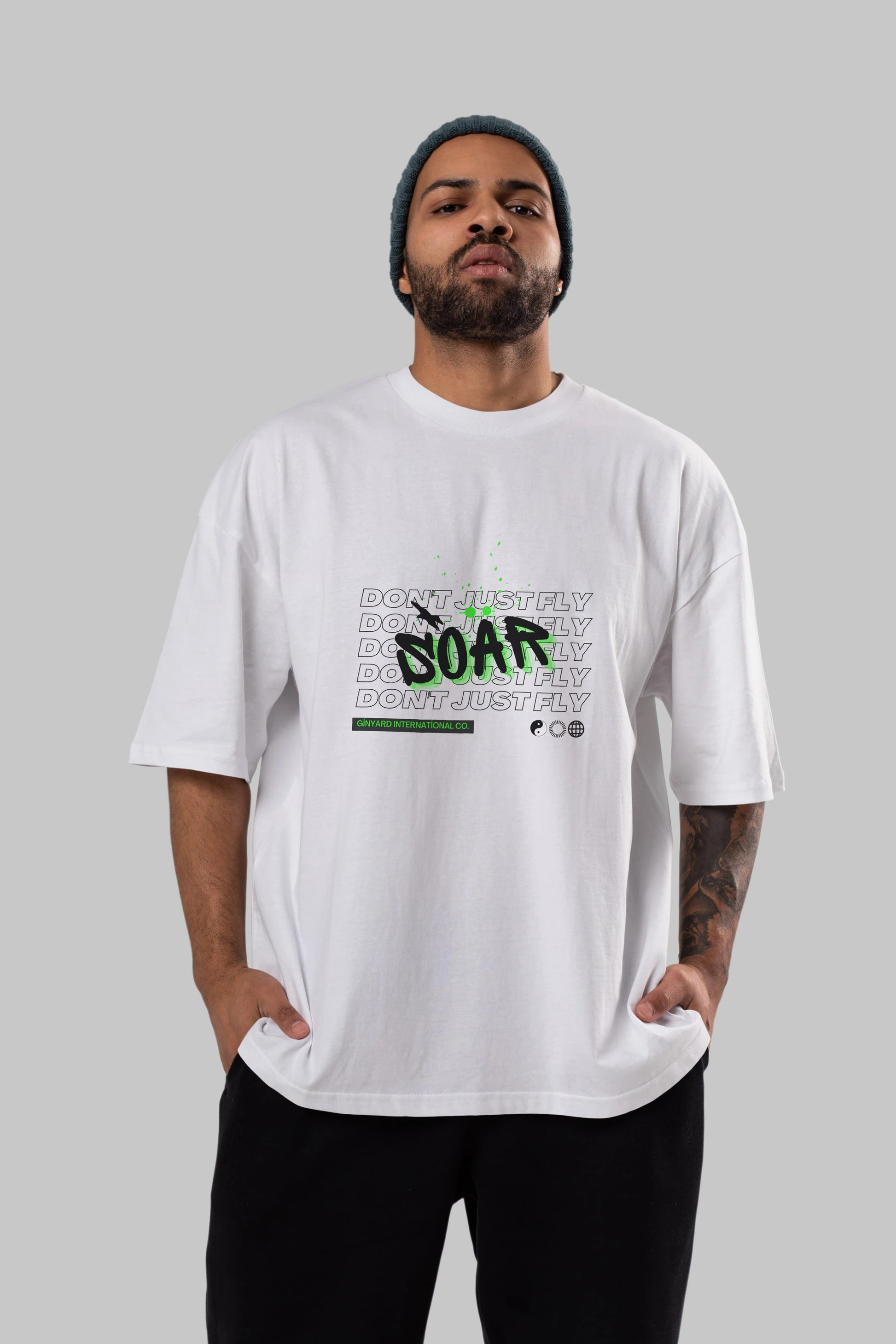 Soar Dont Just Fly Yazılı Ön Baskılı Oversize t-shirt Erkek Kadın Unisex