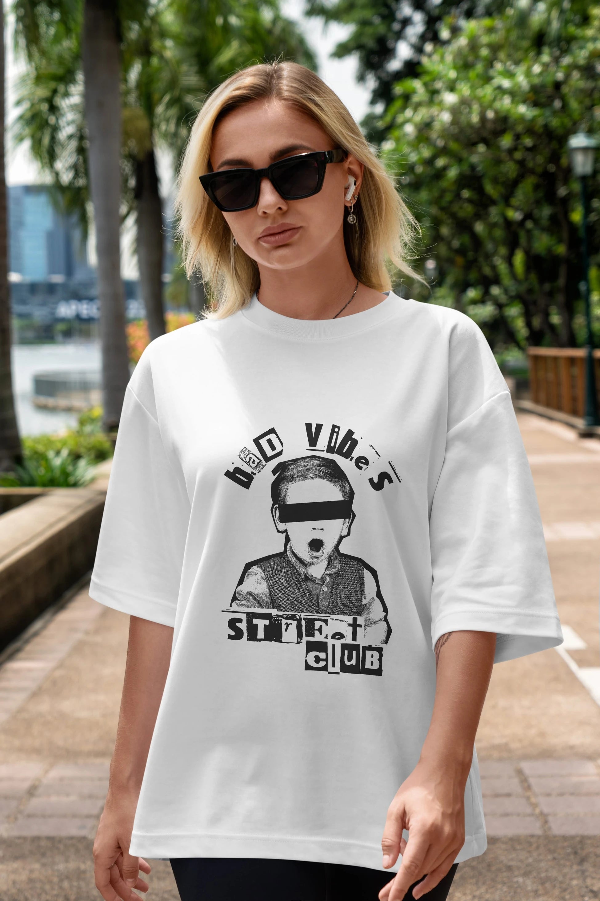 Bad Vibes Street Club Ön Baskılı Oversize t-shirt Erkek Kadın Unisex