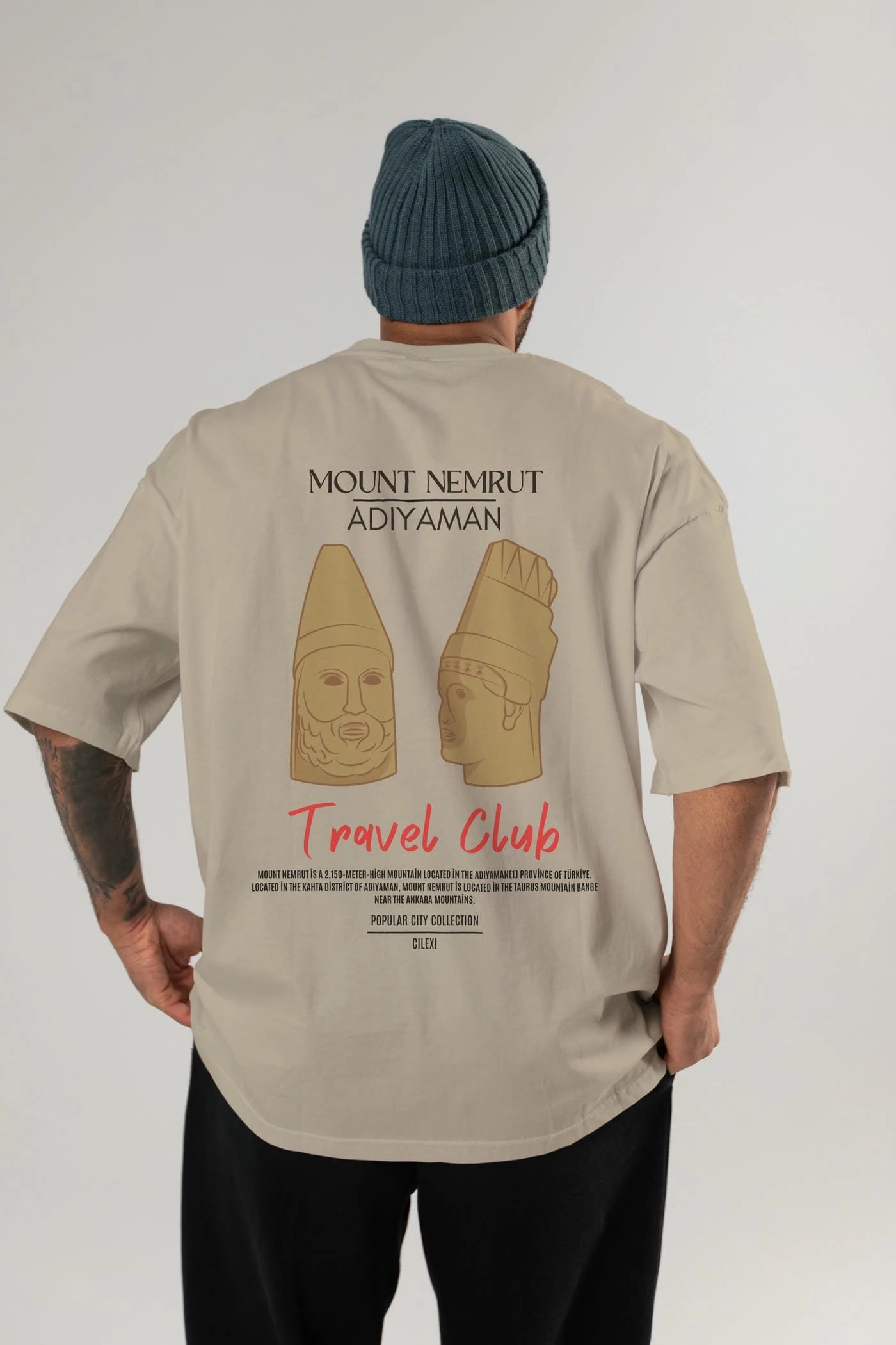 Mount Nemrut Adiyaman Arka Baskılı Oversize t-shirt Erkek Kadın Pamuk Bisiklet Yaka tişort