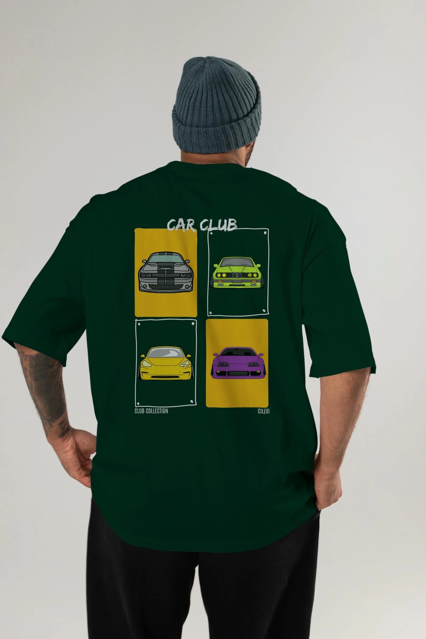 Car Club Arka Baskılı Oversize t-shirt Erkek Kadın %100 Pamuk Bisiklet Yaka tişort