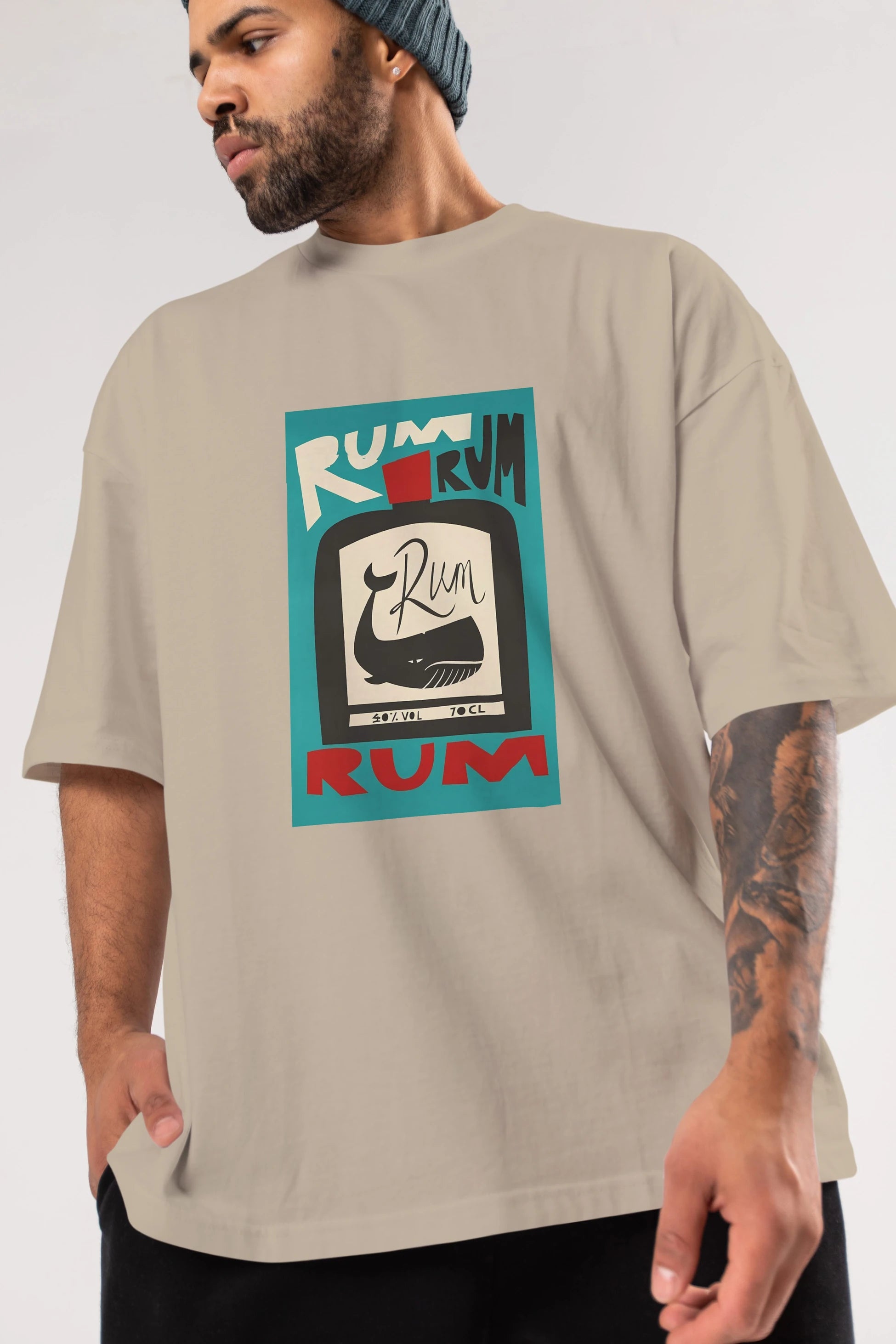 Rum Ön Baskılı Oversize t-shirt Erkek Kadın Unisex %100 Pamuk Bisiklet Yaka tişort
