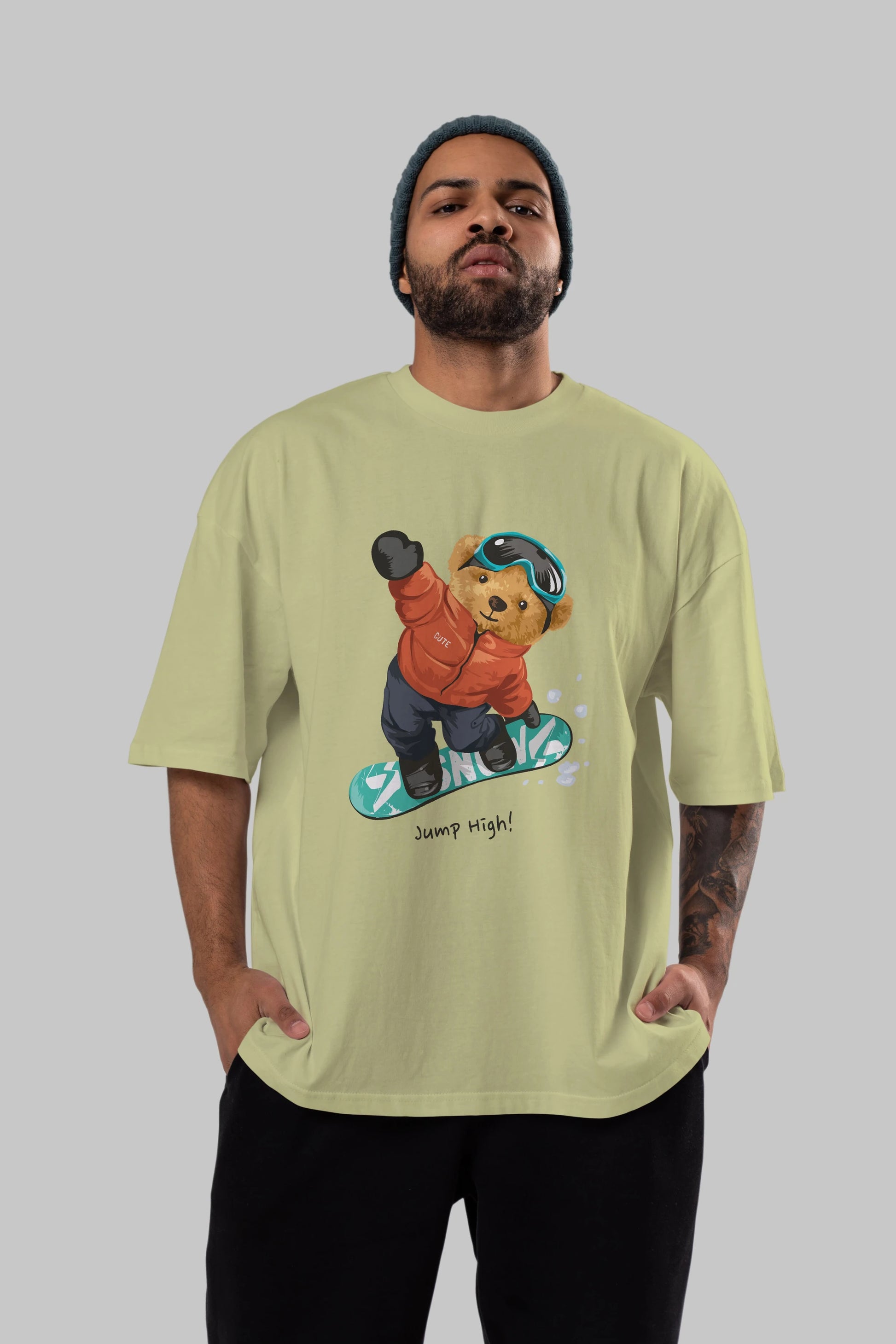 Teddy Bear Jump High Ön Baskılı Oversize t-shirt Erkek Kadın Unisex %100 Pamuk