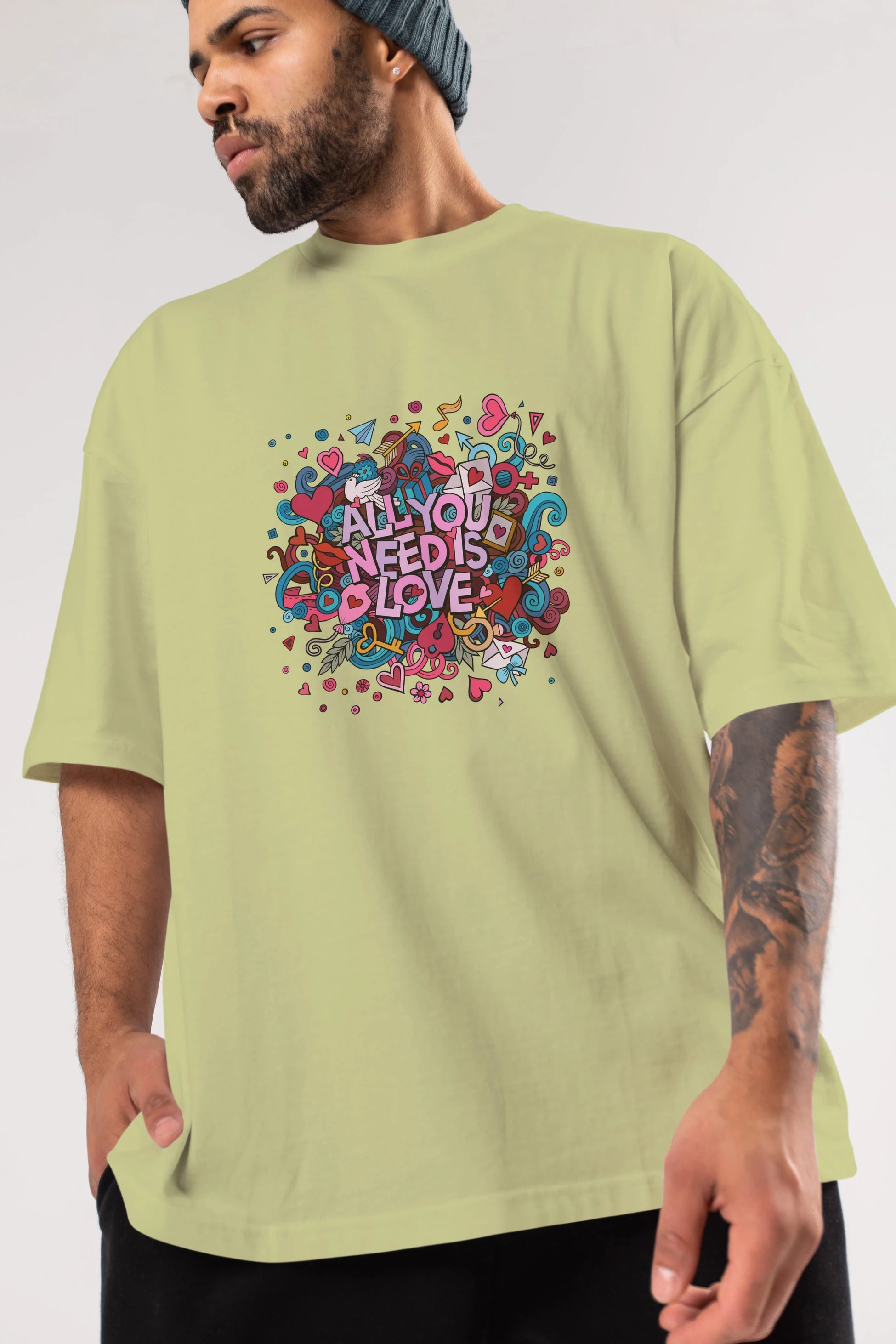 Cute Fun Colorful Heart Art Love Ön Baskılı Oversize t-shirt Erkek Kadın Unisex