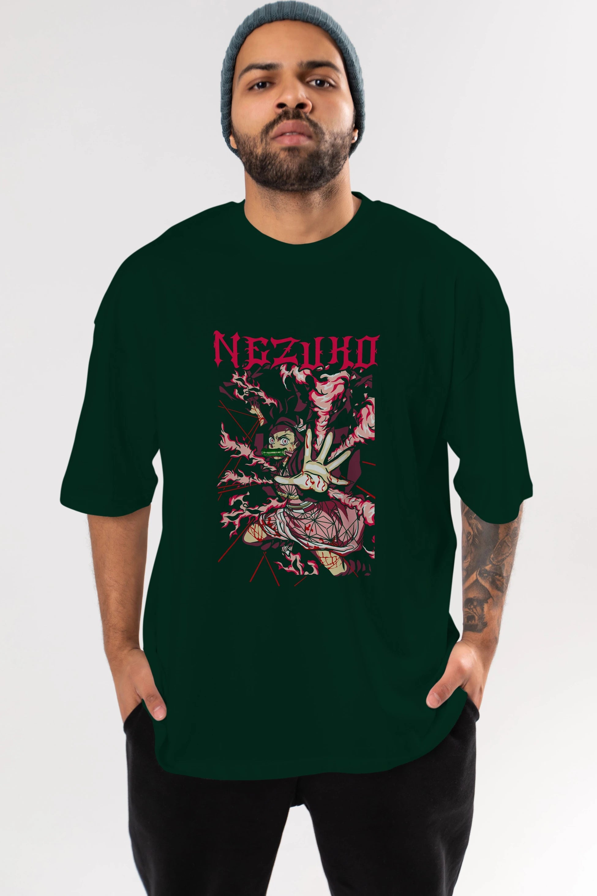 NEZUKO KAMADO Anime Ön Baskılı Oversize t-shirt %100 pamuk Erkek Kadın Unisex