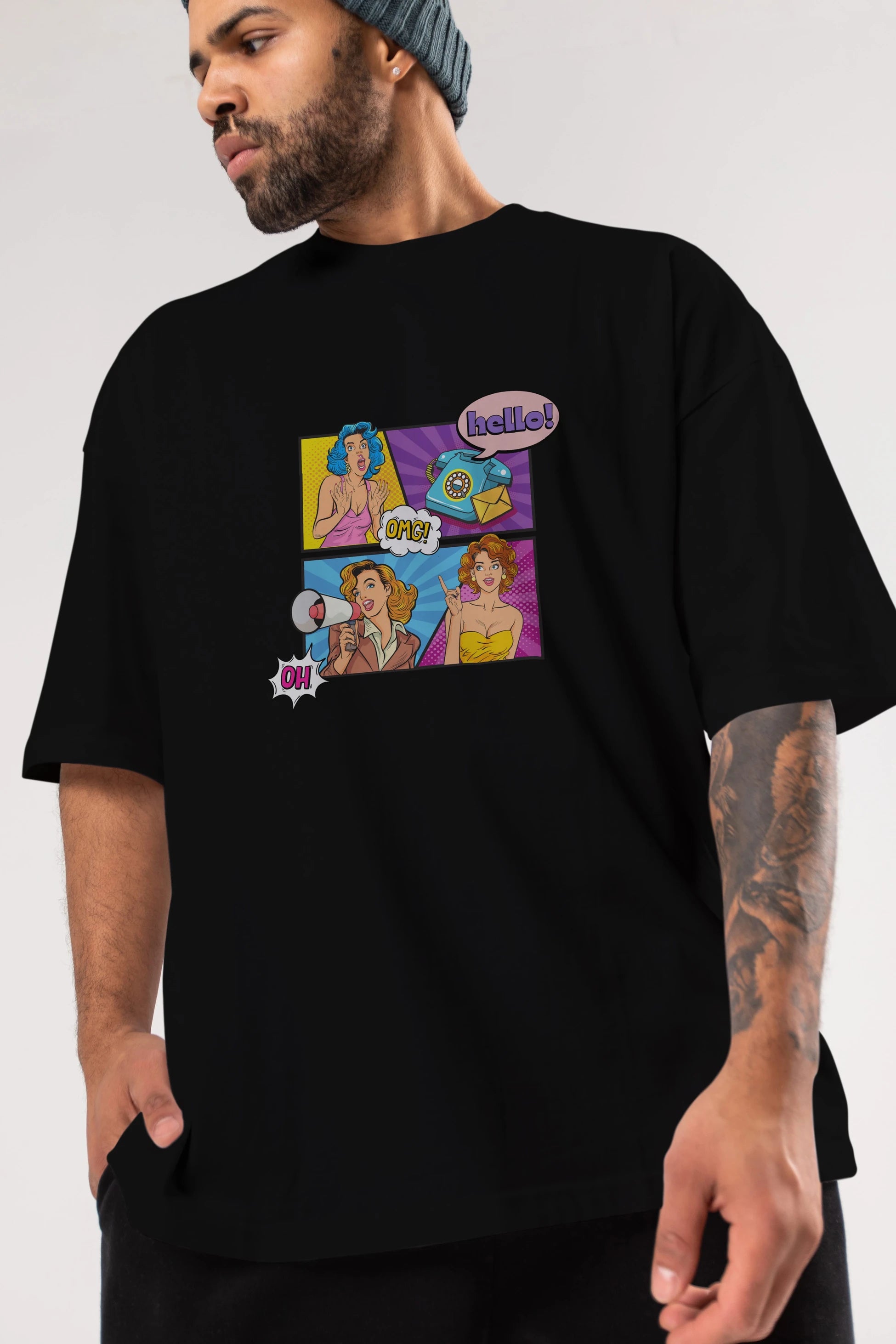 Hello OMG Ön Baskılı Oversize t-shirt Erkek Kadın Unisex