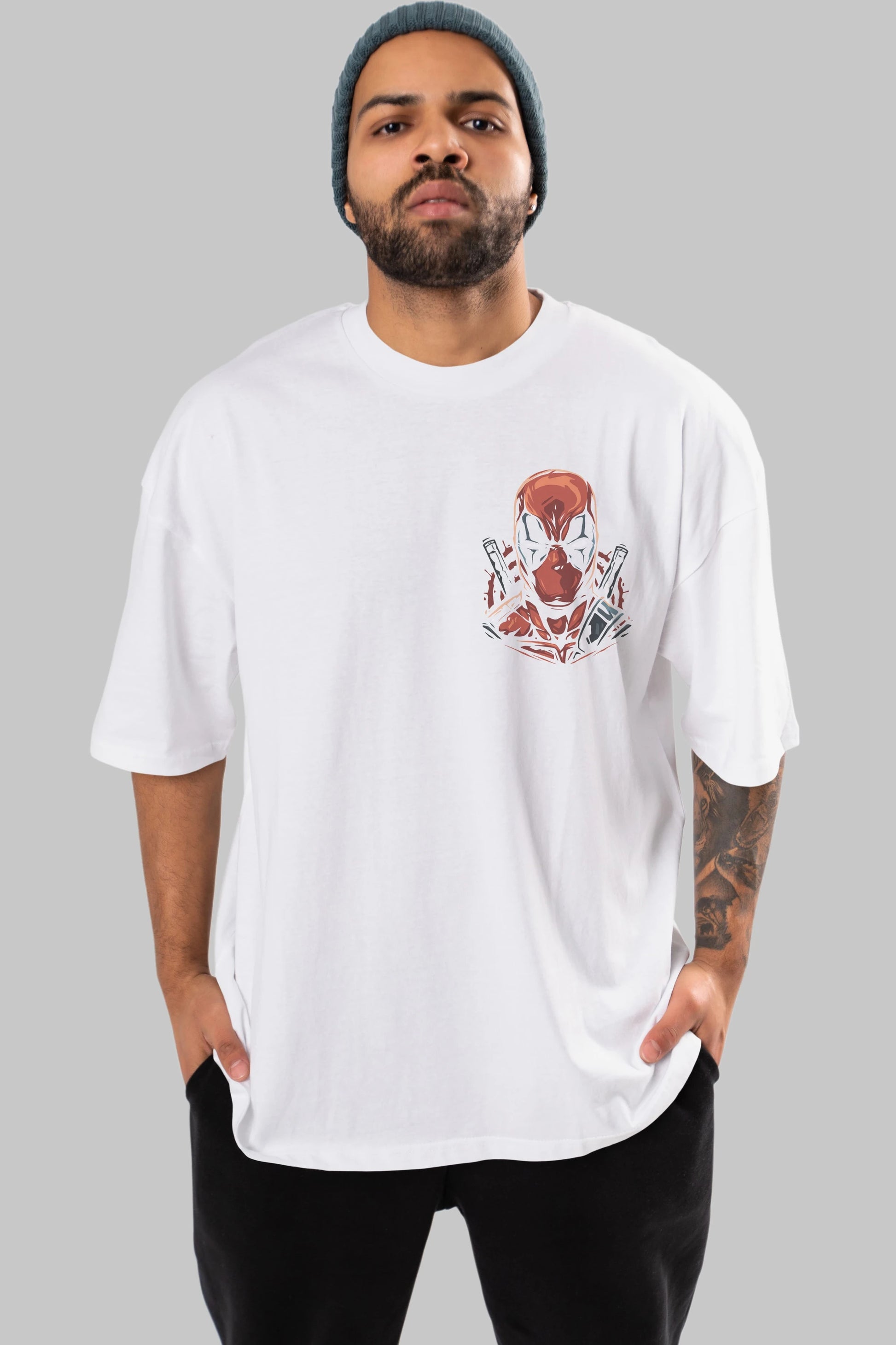 Deadpool (10) Ön Sol Baskılı Oversize t-shirt Erkek Kadın Unisex %100 Pamuk Bisiklet Yaka tişort