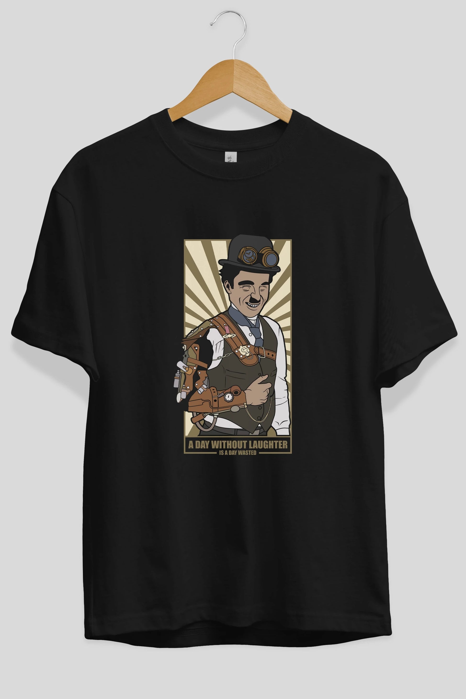 Steampunk Chaplin Ön Baskılı Oversize t-shirt Erkek Kadın Unisex %100 Pamuk tişort