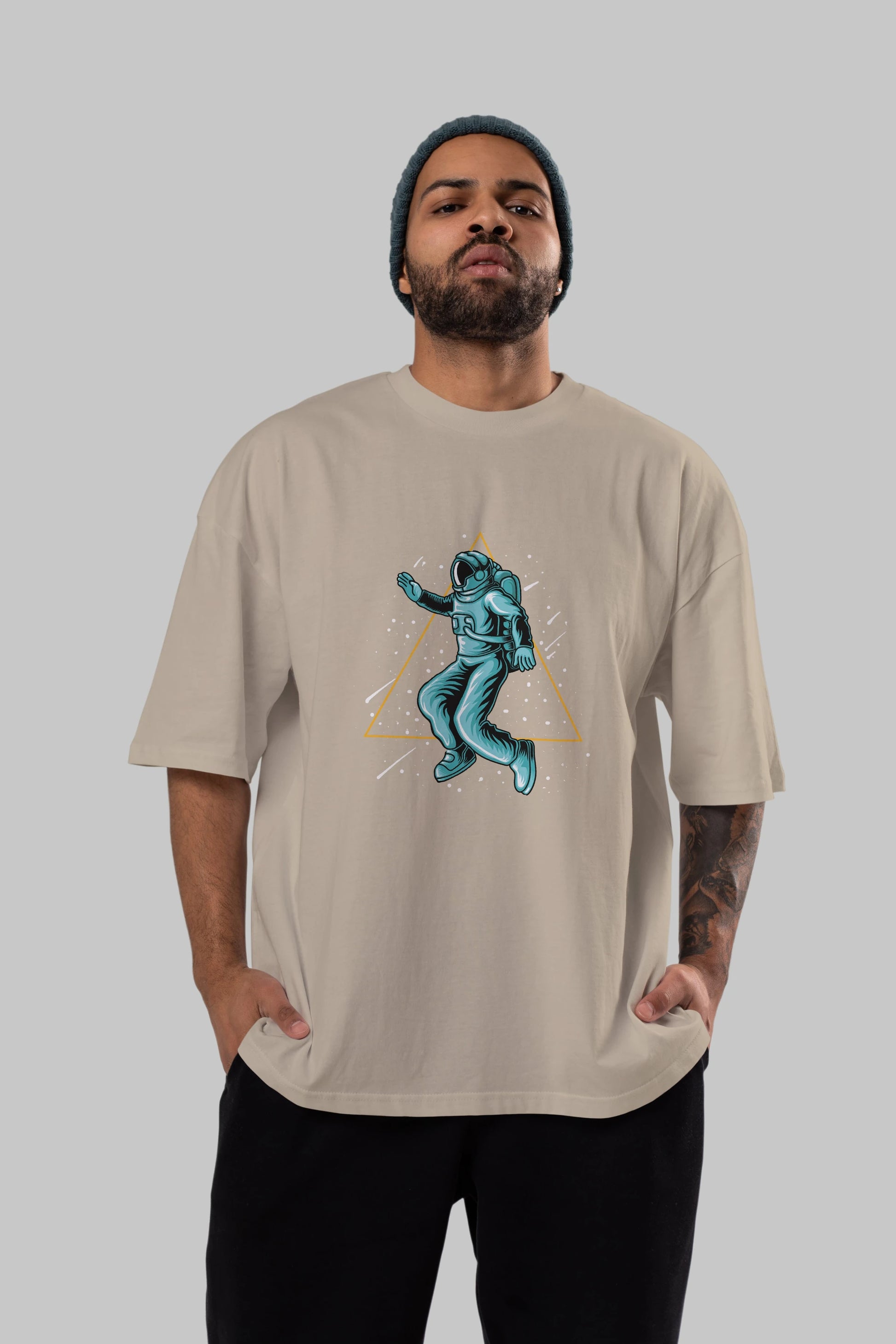 Astronaut Starry Triangle Ön Baskılı Oversize t-shirt Erkek Kadın Unisex