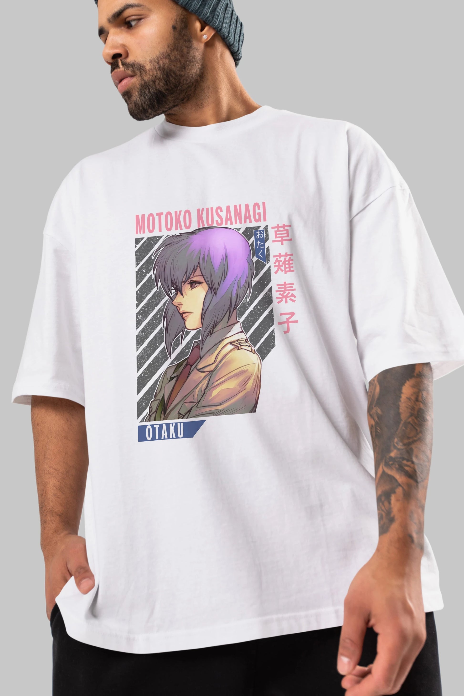 Motoko Kusanagi 4 Anime Ön Baskılı Oversize t-shirt %100 pamuk Erkek Kadın Unisex