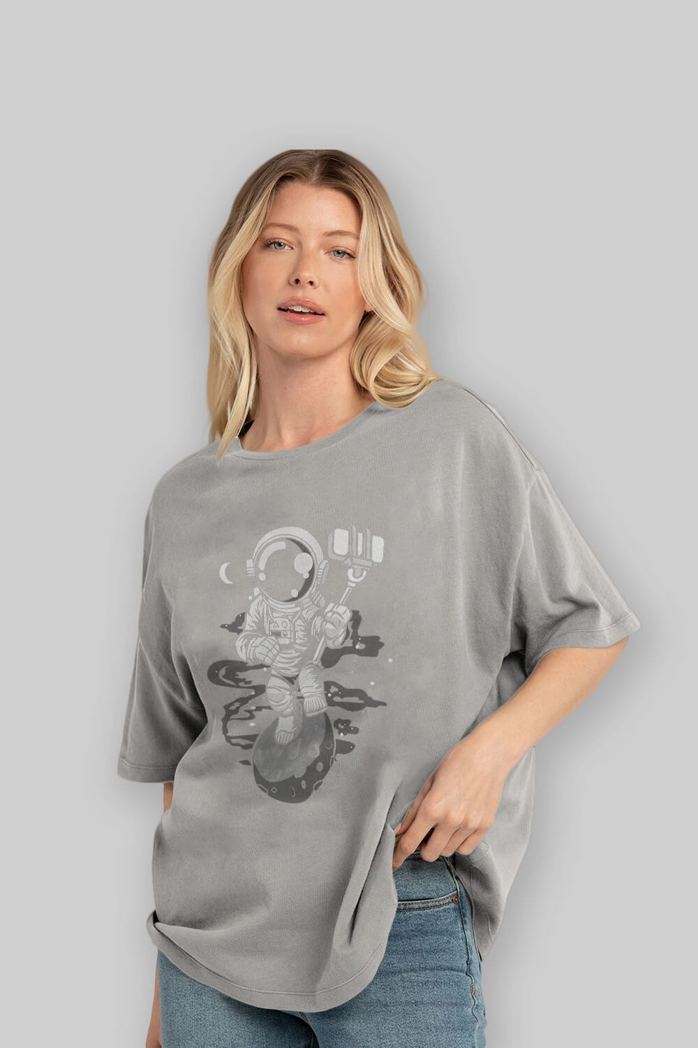 Astronaut Selfie Ön Baskılı Oversize t-shirt Erkek Kadın Unisex