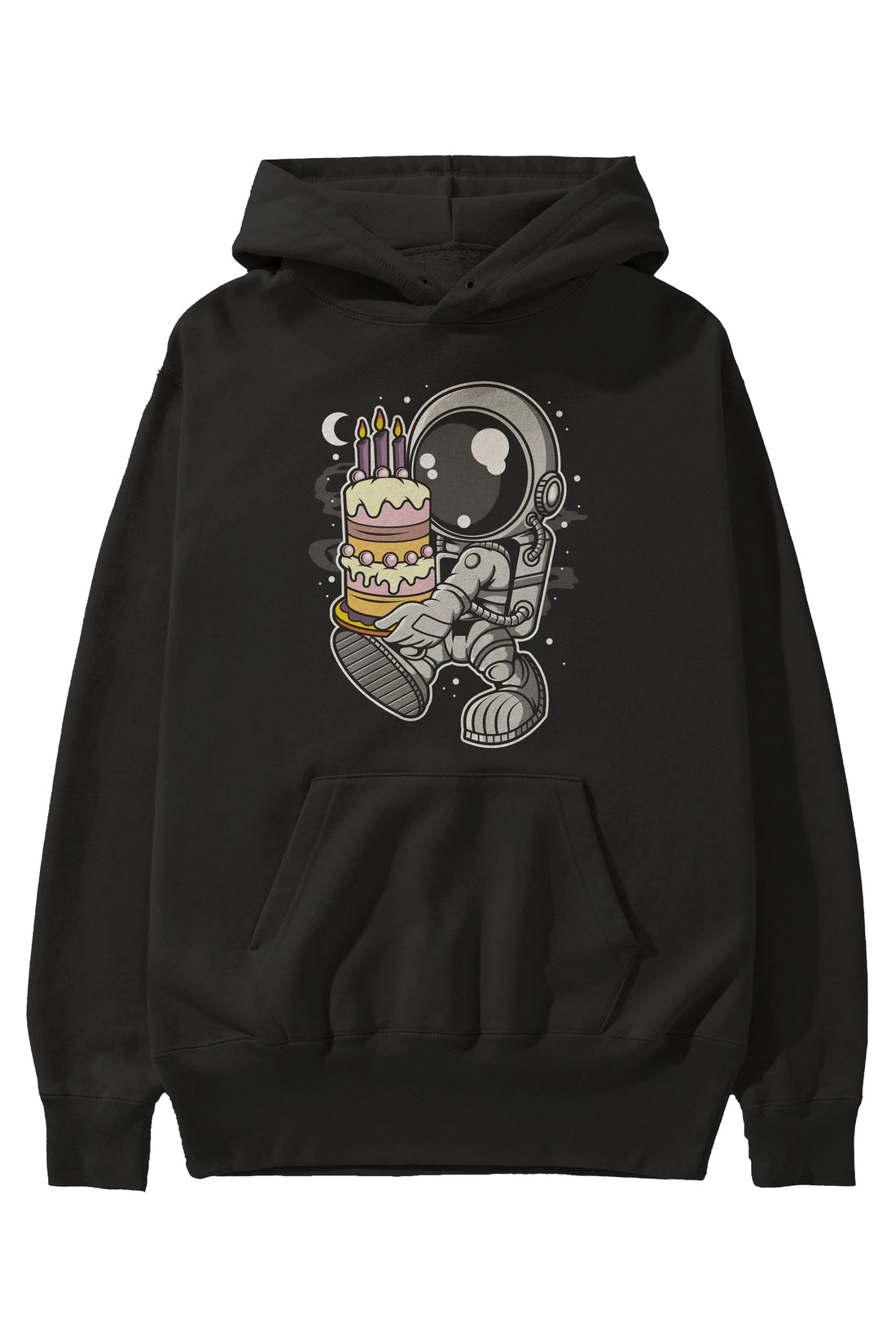 Astronaut Birthday Cake Ön Baskılı Hoodie Oversize Kapüşonlu Sweatshirt Erkek Kadın Unisex