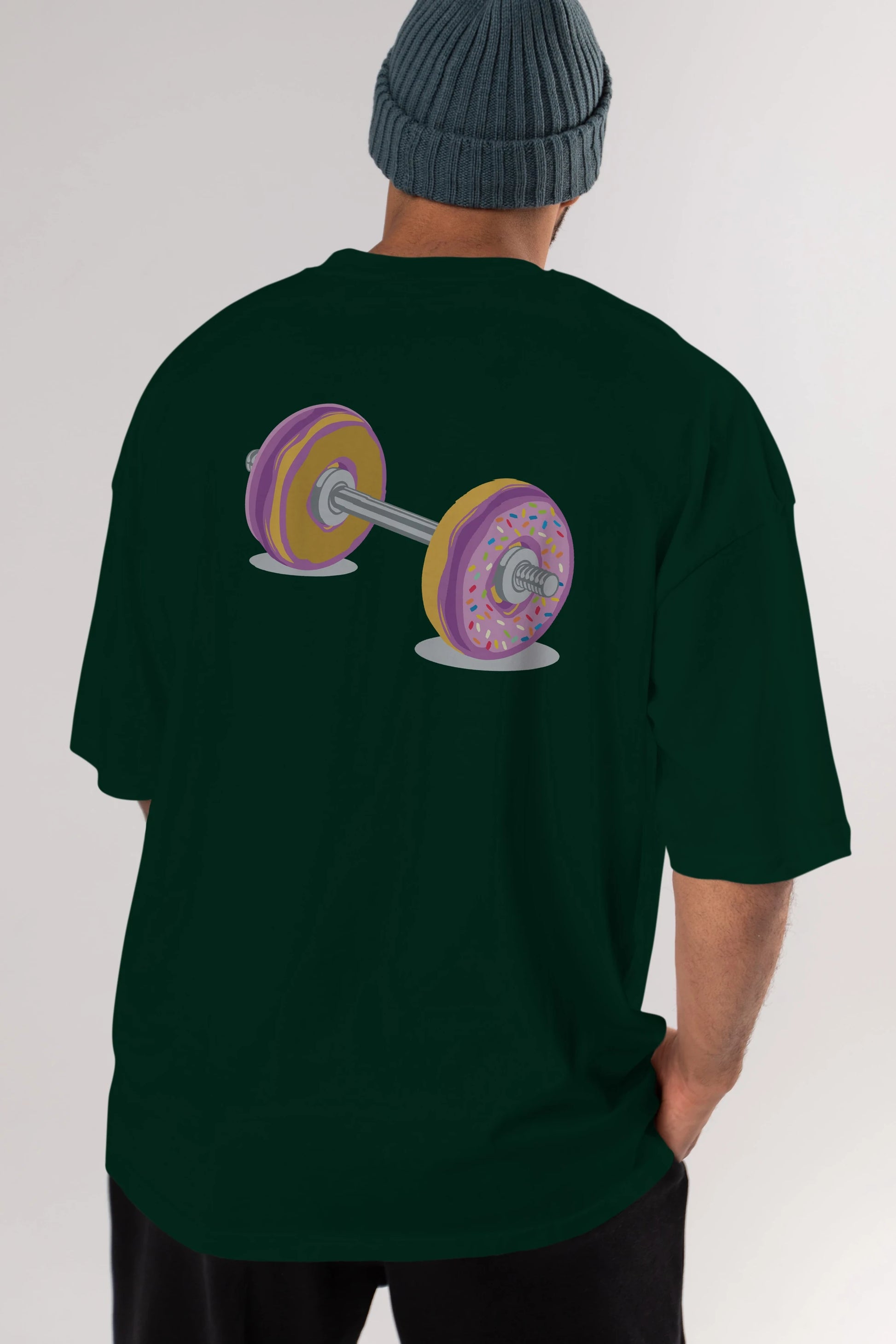Donut Barbell Arka Baskılı Oversize t-shirt %100 pamuk Erkek Kadın Unisex