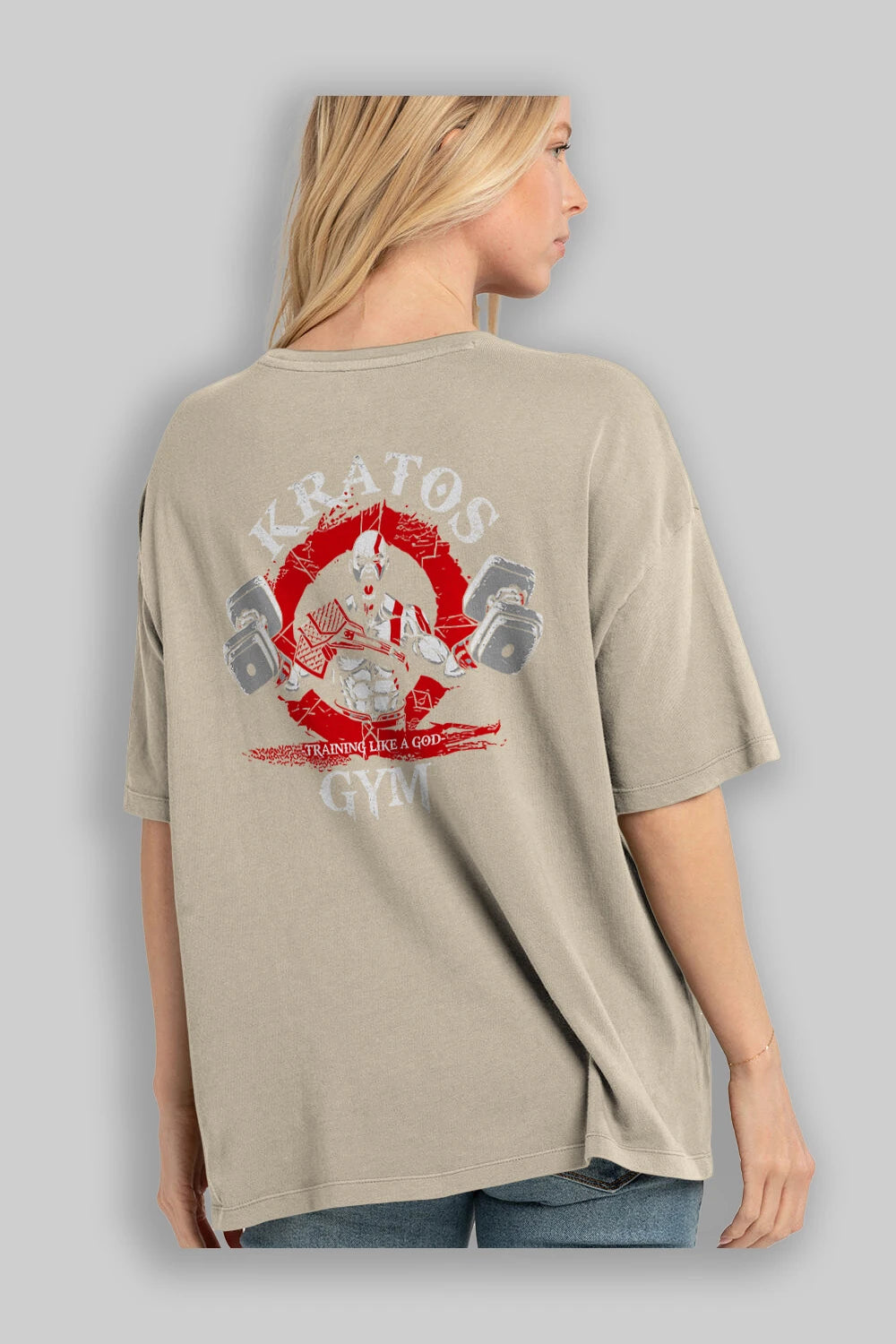 Kratos GYM Arka Baskılı Oversize t-shirt Erkek Kadın Unisex %100 Pamuk Bisiklet Yaka tişort