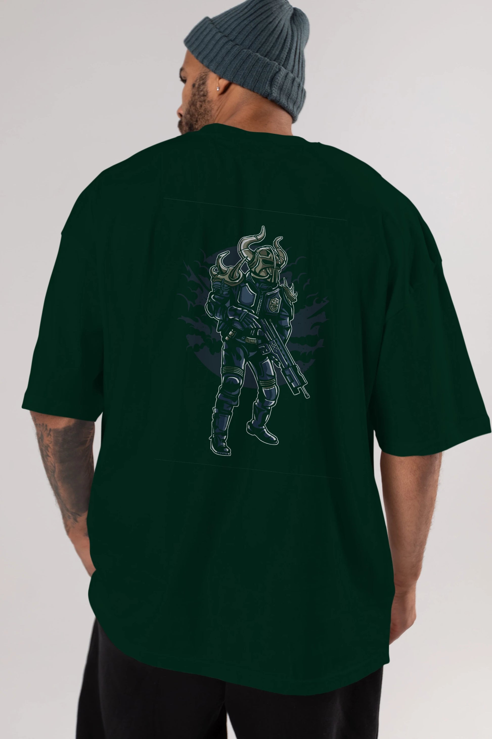 Viking Soldier Arka Baskılı Oversize t-shirt Erkek Kadın Unisex %100 Pamuk