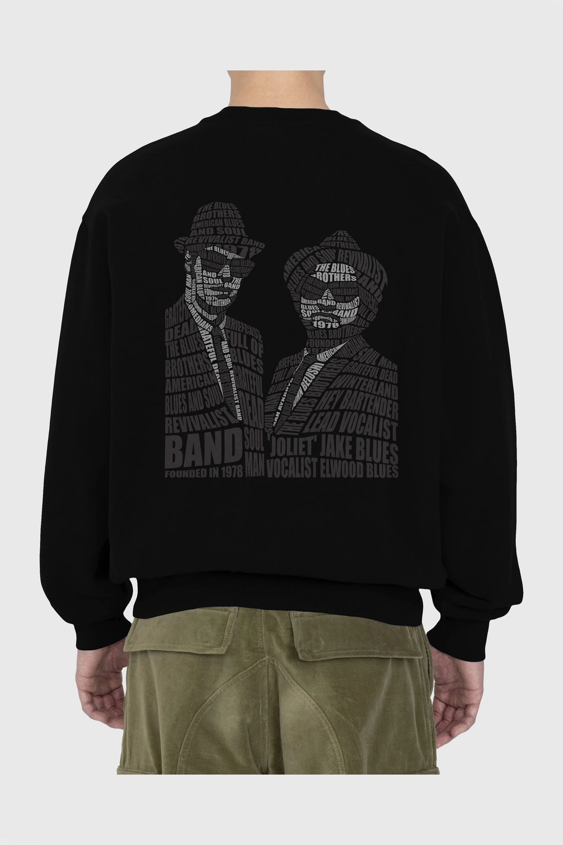 Blues Brothers Calligram Arka Baskılı Oversize Sweatshirt Erkek Kadın Unisex