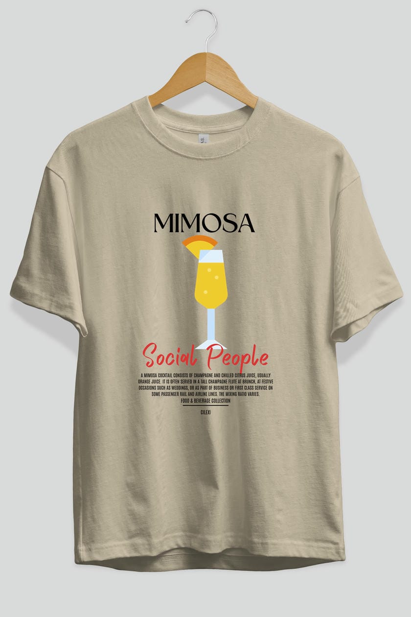 Mimosa Kokteyl Serisi ön Baskılı Oversize t-shirt Erkek Kadın %100 Pamuk Bisiklet Yaka tişort