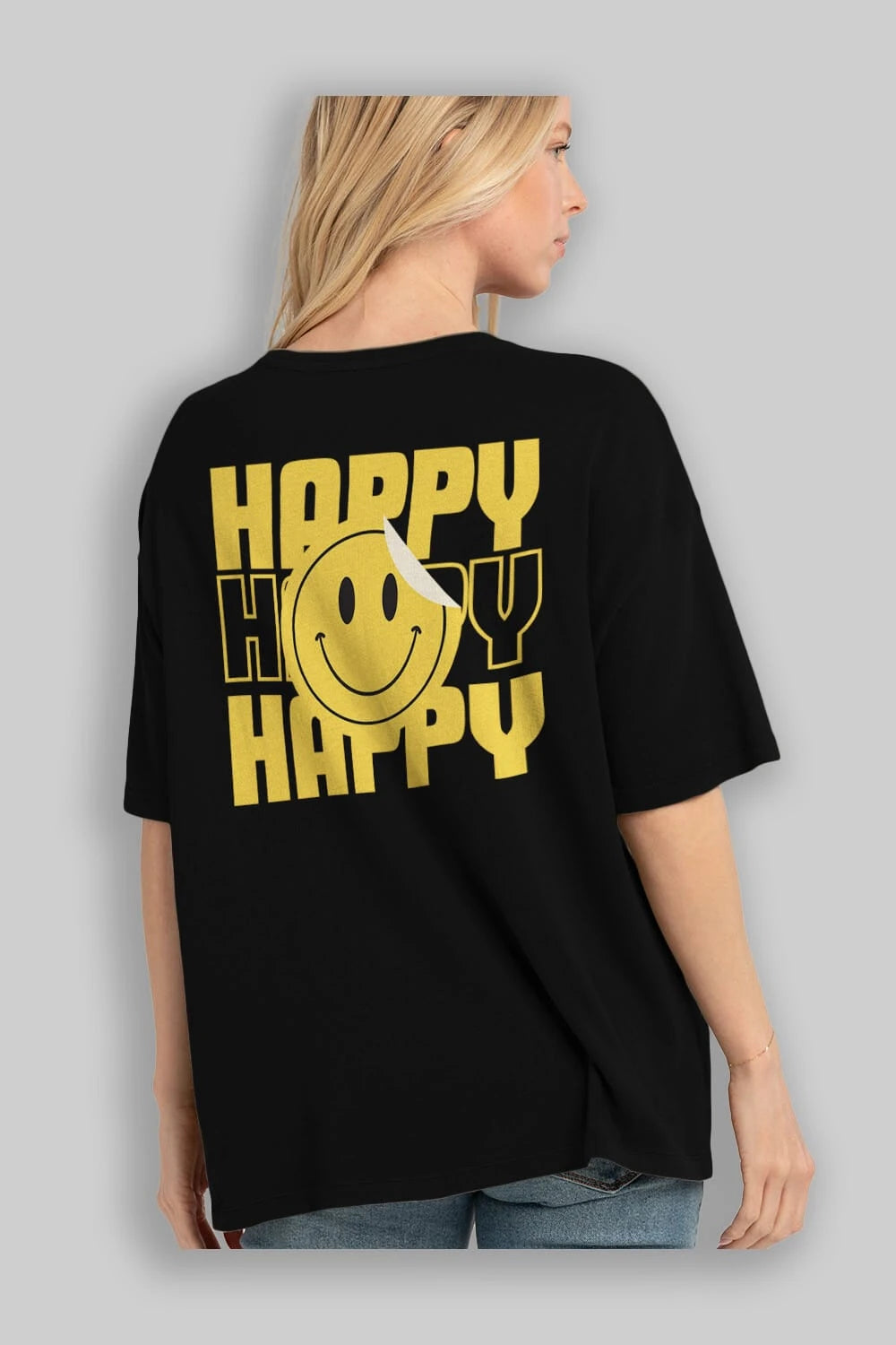Happy Smile Yazılı Arka Baskılı Oversize t-shirt Erkek Kadın Unisex
