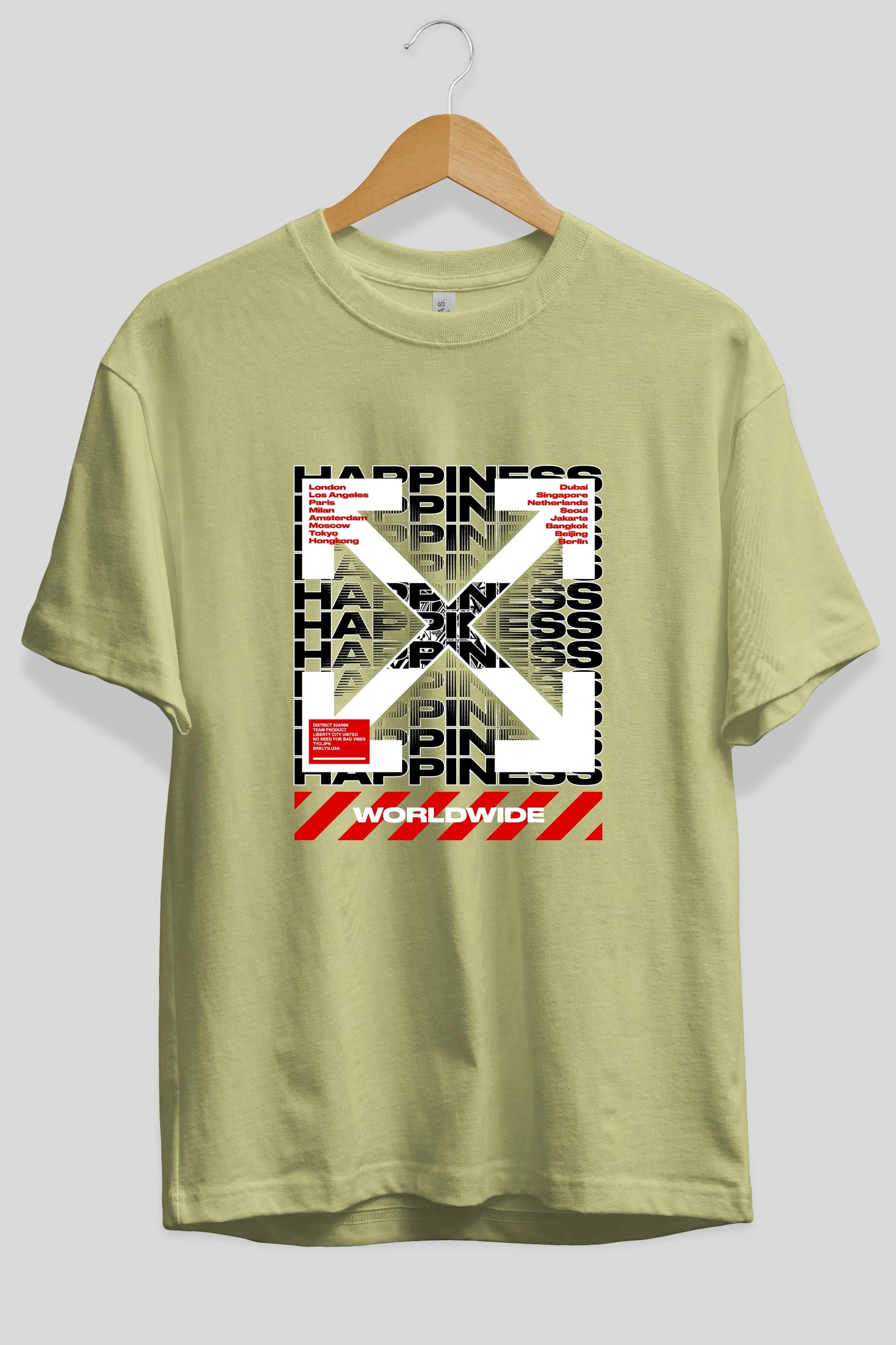 Happiness Worldwide Ön Baskılı Oversize t-shirt Erkek Kadın Unisex