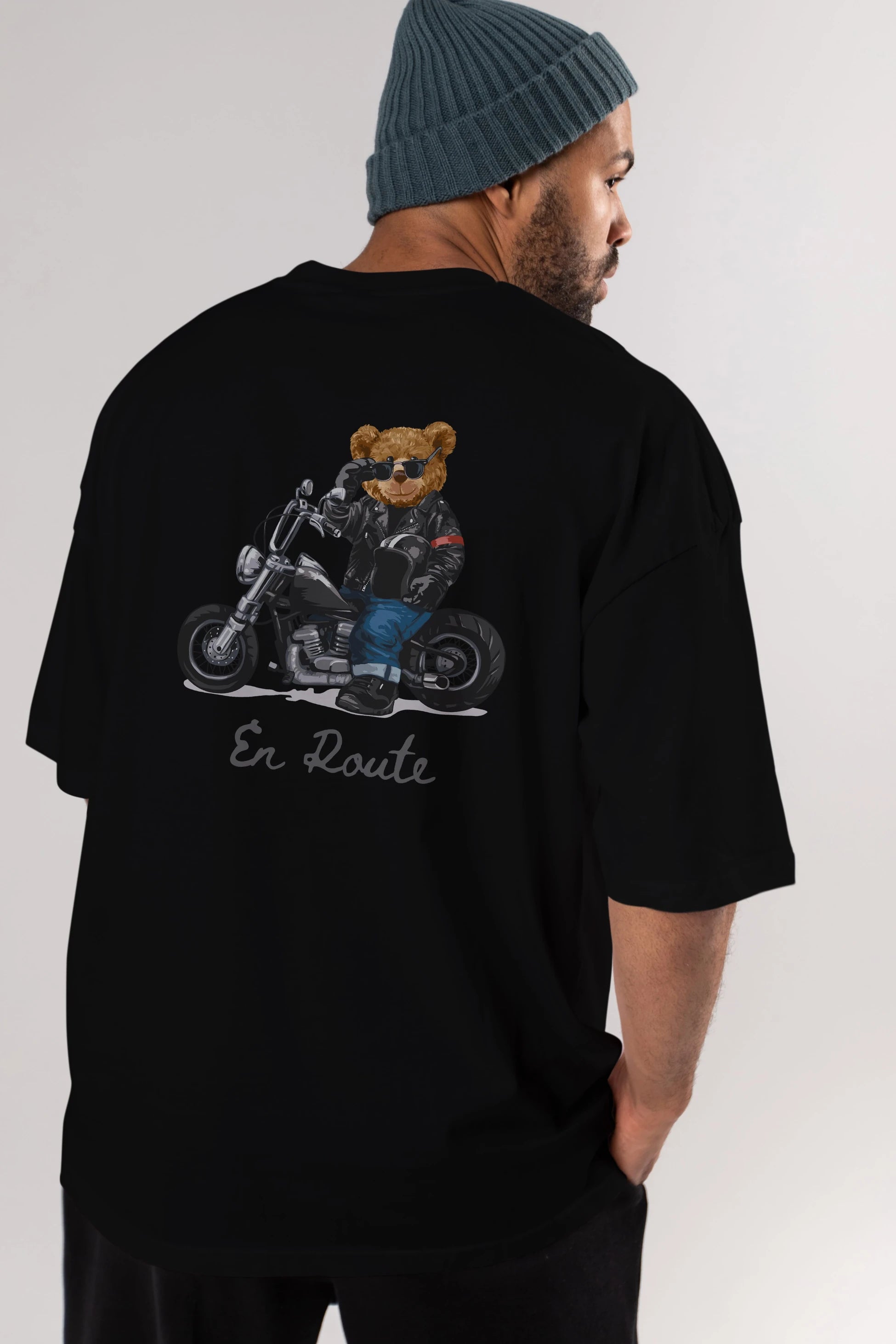 Teddy Bear En Route Arka Baskılı Oversize t-shirt Erkek Kadın Unisex %100 Pamuk