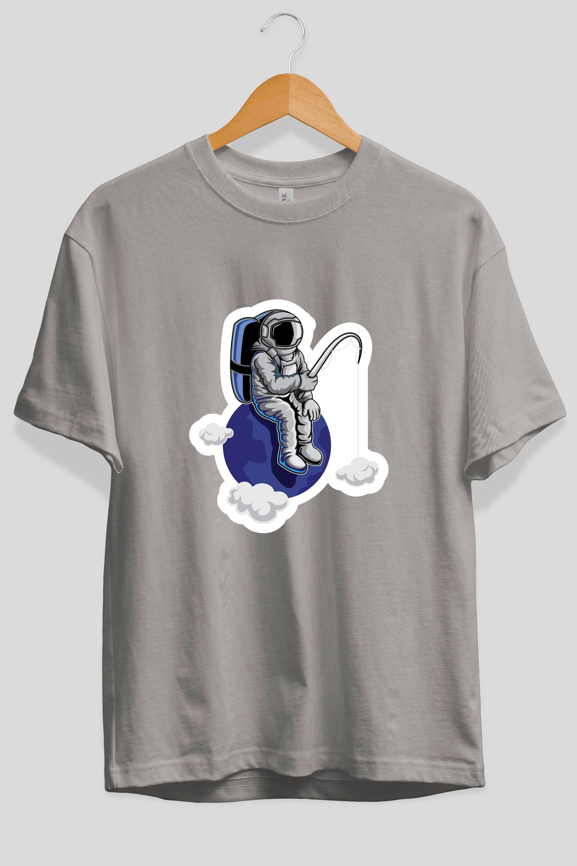 Astronaut Fishing Sticker Ön Baskılı Oversize t-shirt Erkek Kadın Unisex