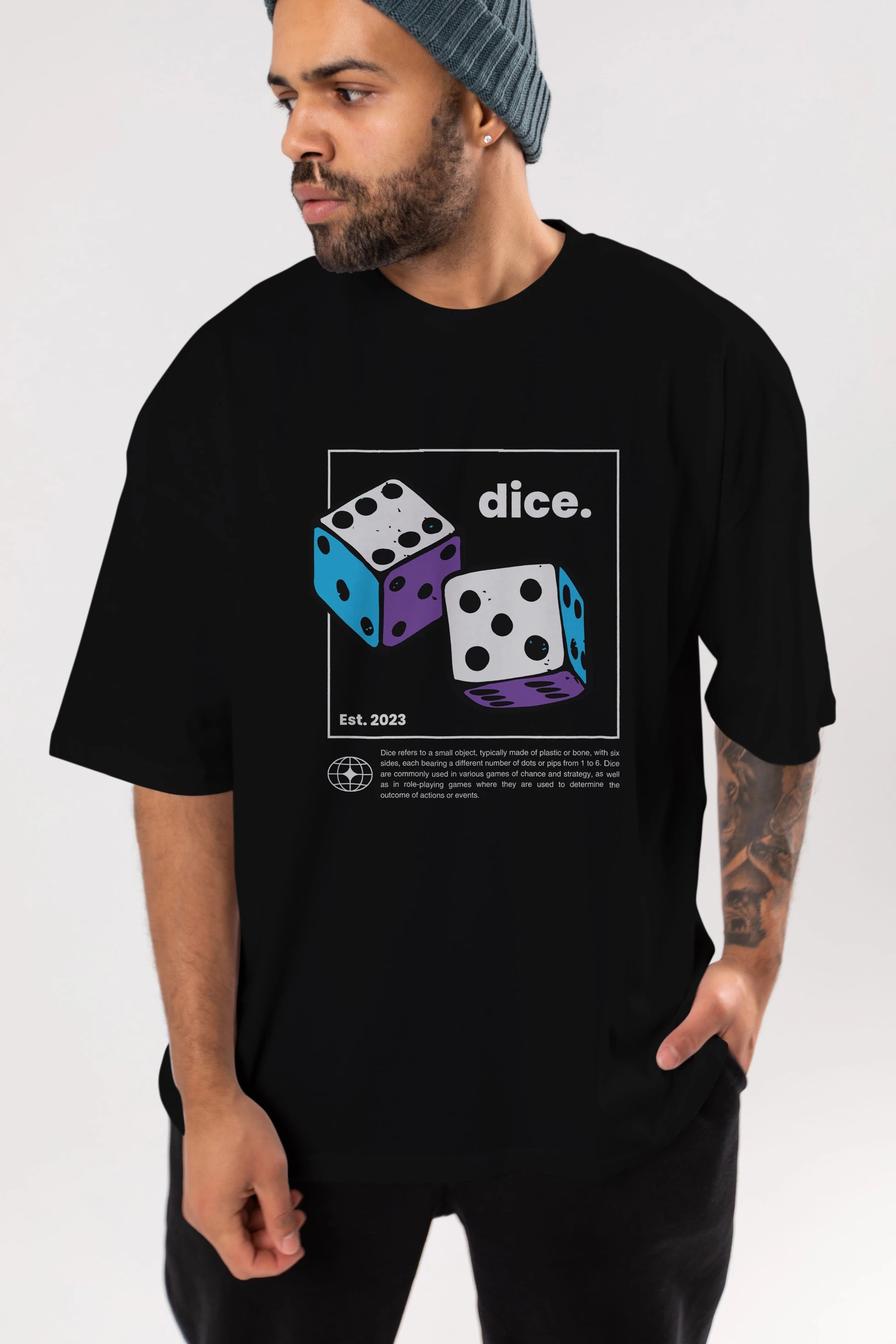 Dice Yazılı Ön Baskılı Oversize t-shirt Erkek Kadın Unisex
