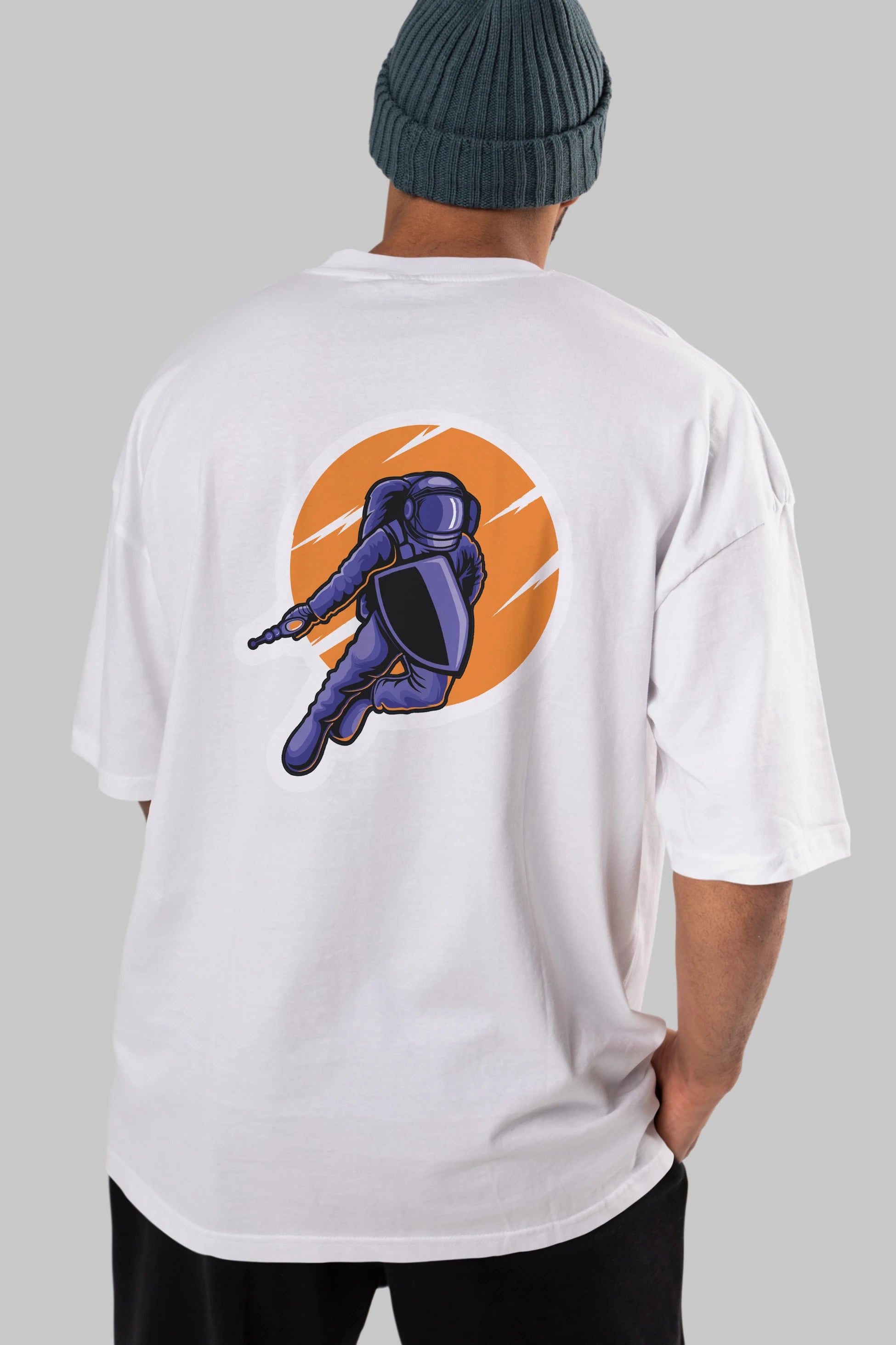 Astro Wars Sticker Arka Baskılı Oversize t-shirt Erkek Kadın Unisex