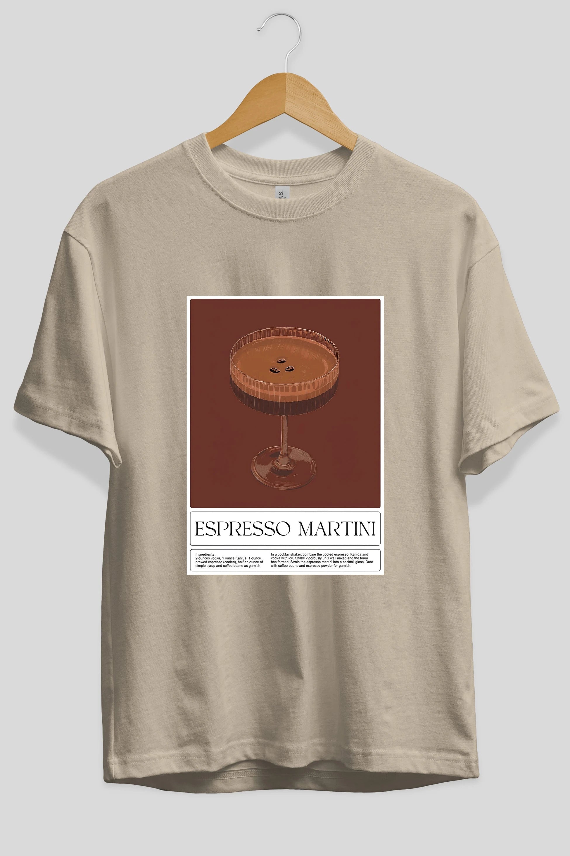 Espresso Martini Ön Baskılı Oversize t-shirt Erkek Kadın Unisex %100 Pamuk Bisiklet Yaka tişort
