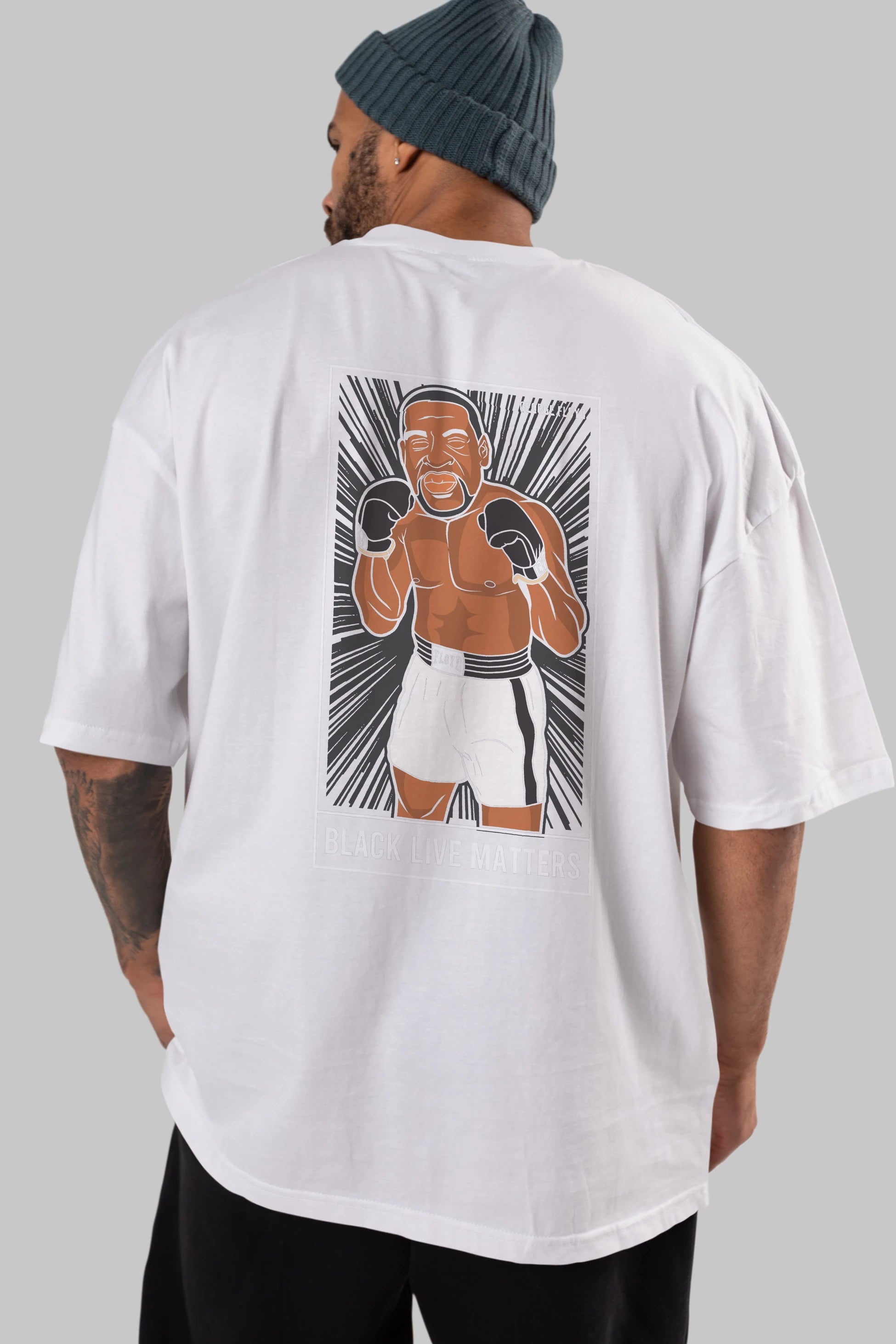 George Floyd Boxer Arka Baskılı Oversize t-shirt Erkek Kadın Unisex %100 Pamuk tişort
