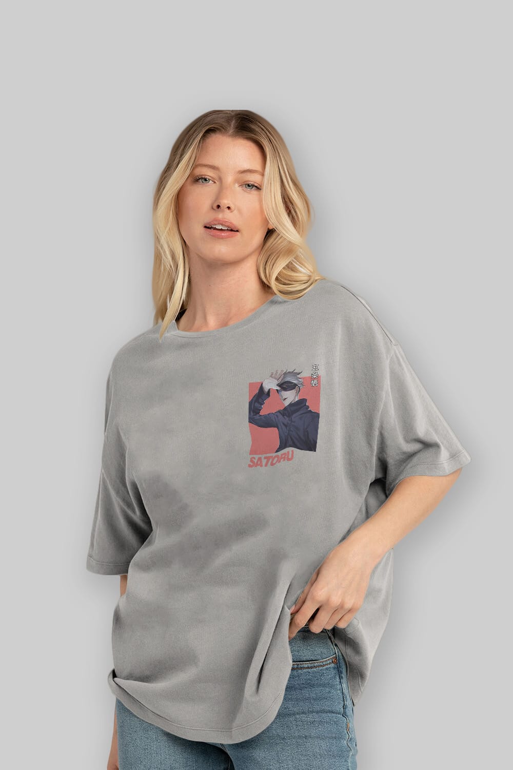 SATORU GOJO 2 Ön Sol Baskılı Oversize t-shirt Erkek Kadın Unisex %100 Pamuk Bisiklet Yaka tişort