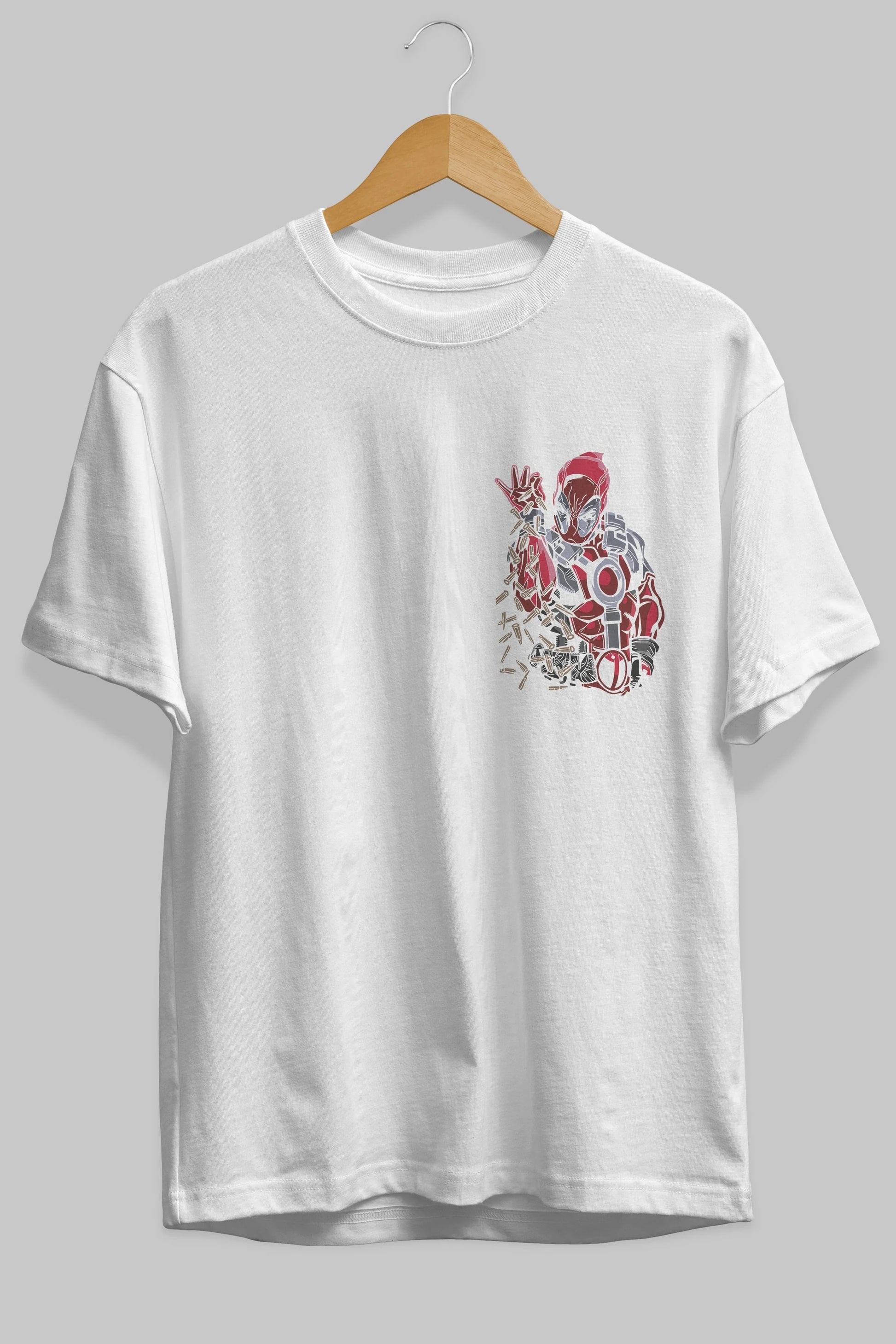 Deadpool (2) Ön Sol Baskılı Oversize t-shirt Erkek Kadın Unisex %100 Pamuk Bisiklet Yaka tişort