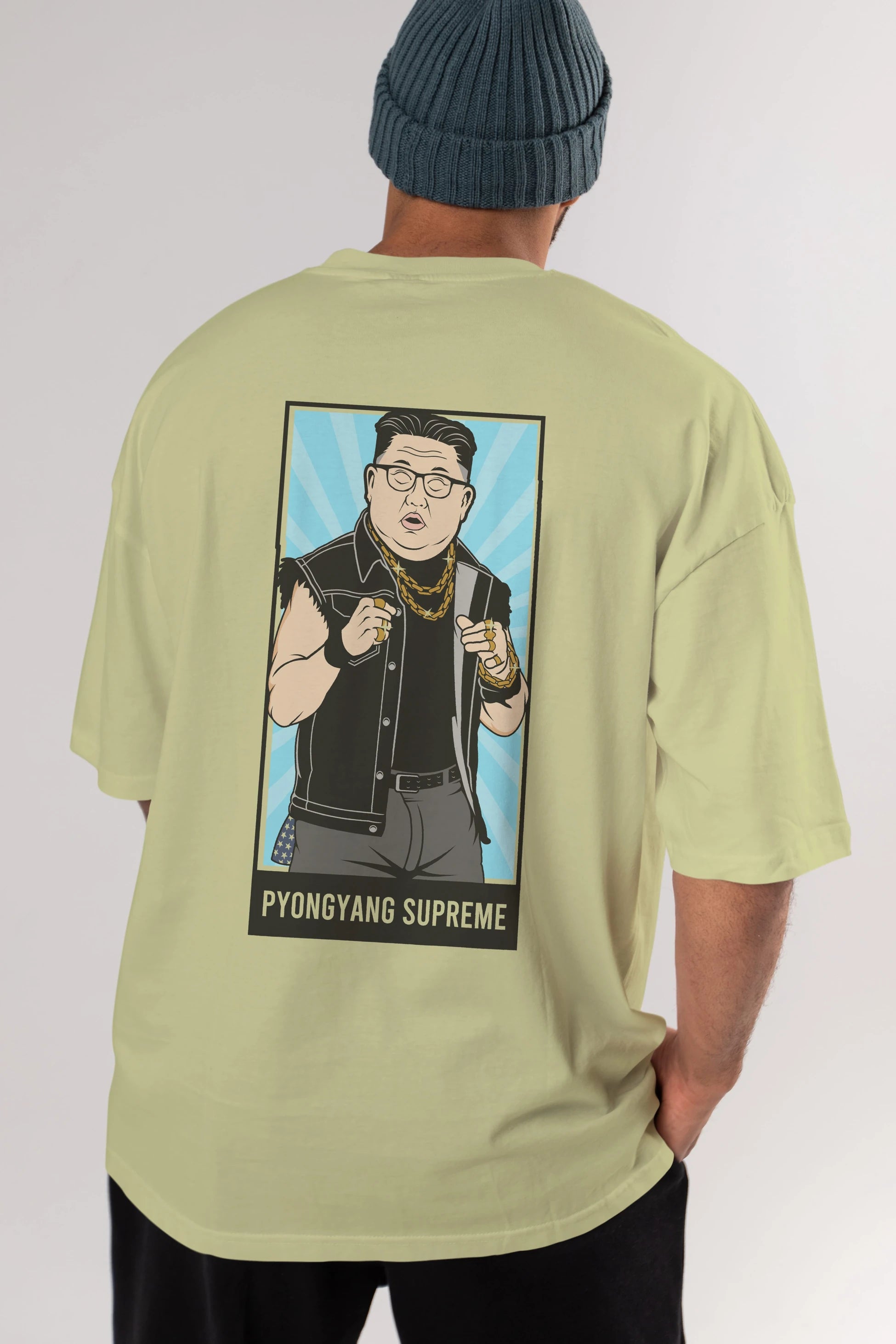 Kim Jong Un Pyongyang Supreme Arka Baskılı Oversize t-shirt Erkek Kadın Unisex %100 Pamuk tişort
