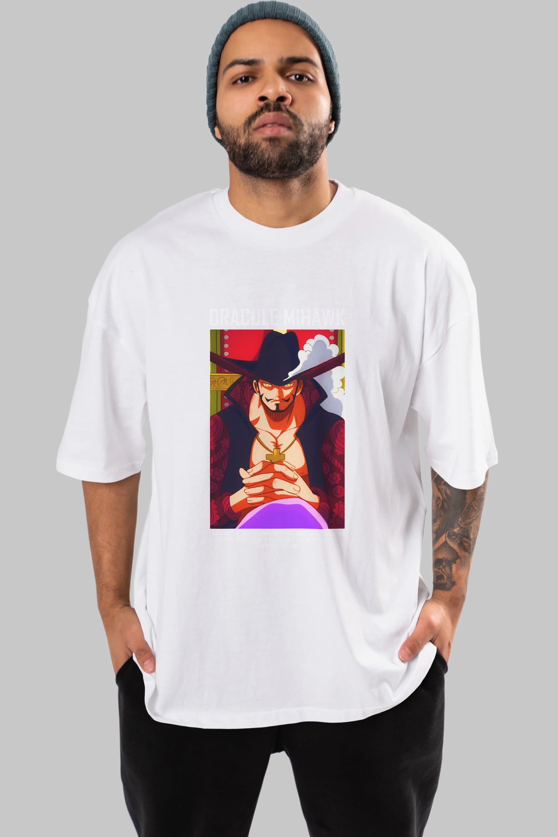 Dracule Mihawk Anime Ön Baskılı Oversize t-shirt Erkek Kadın Unisex
