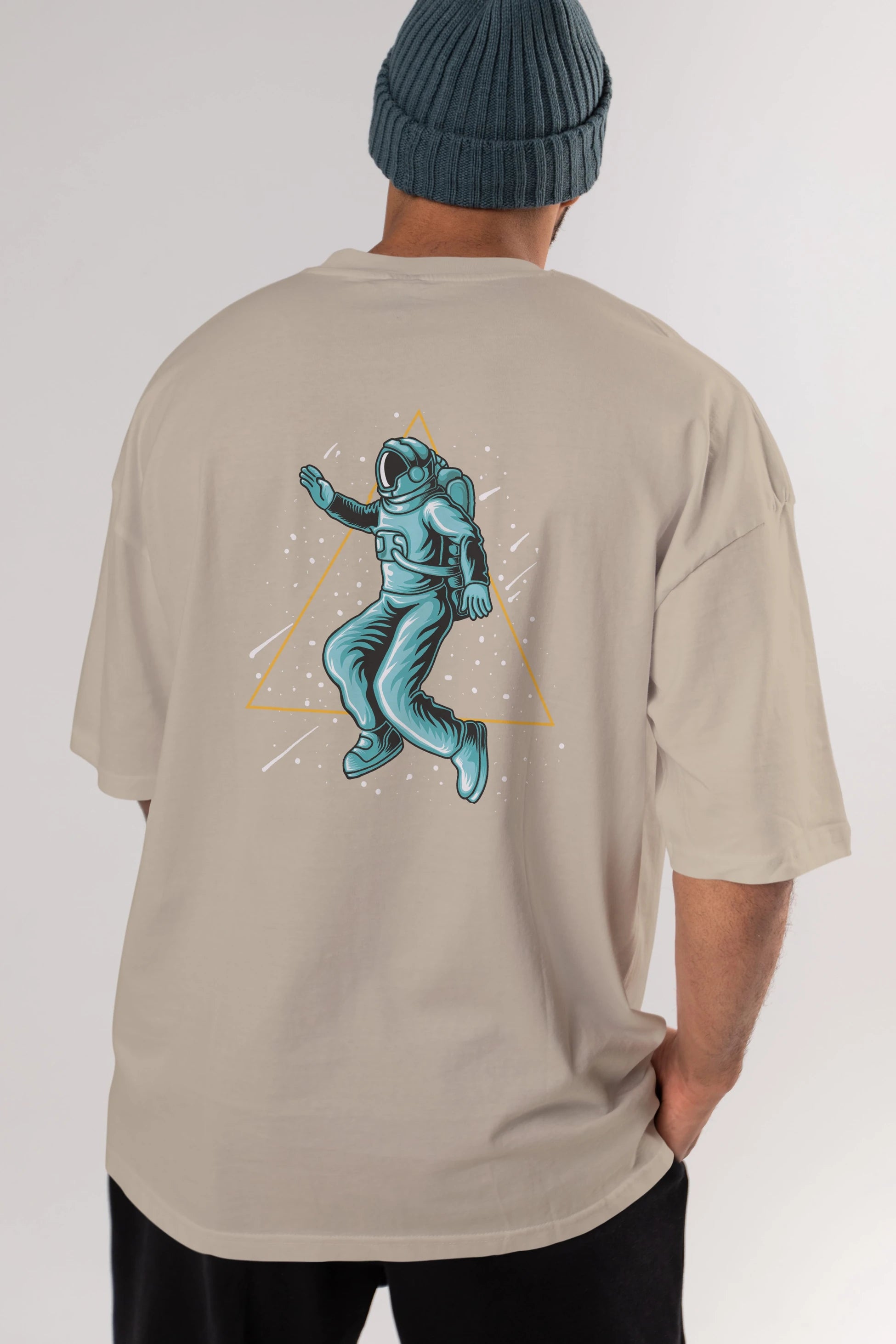 Astronaut Starry Triangle Arka Baskılı Oversize t-shirt Erkek Kadın Unisex
