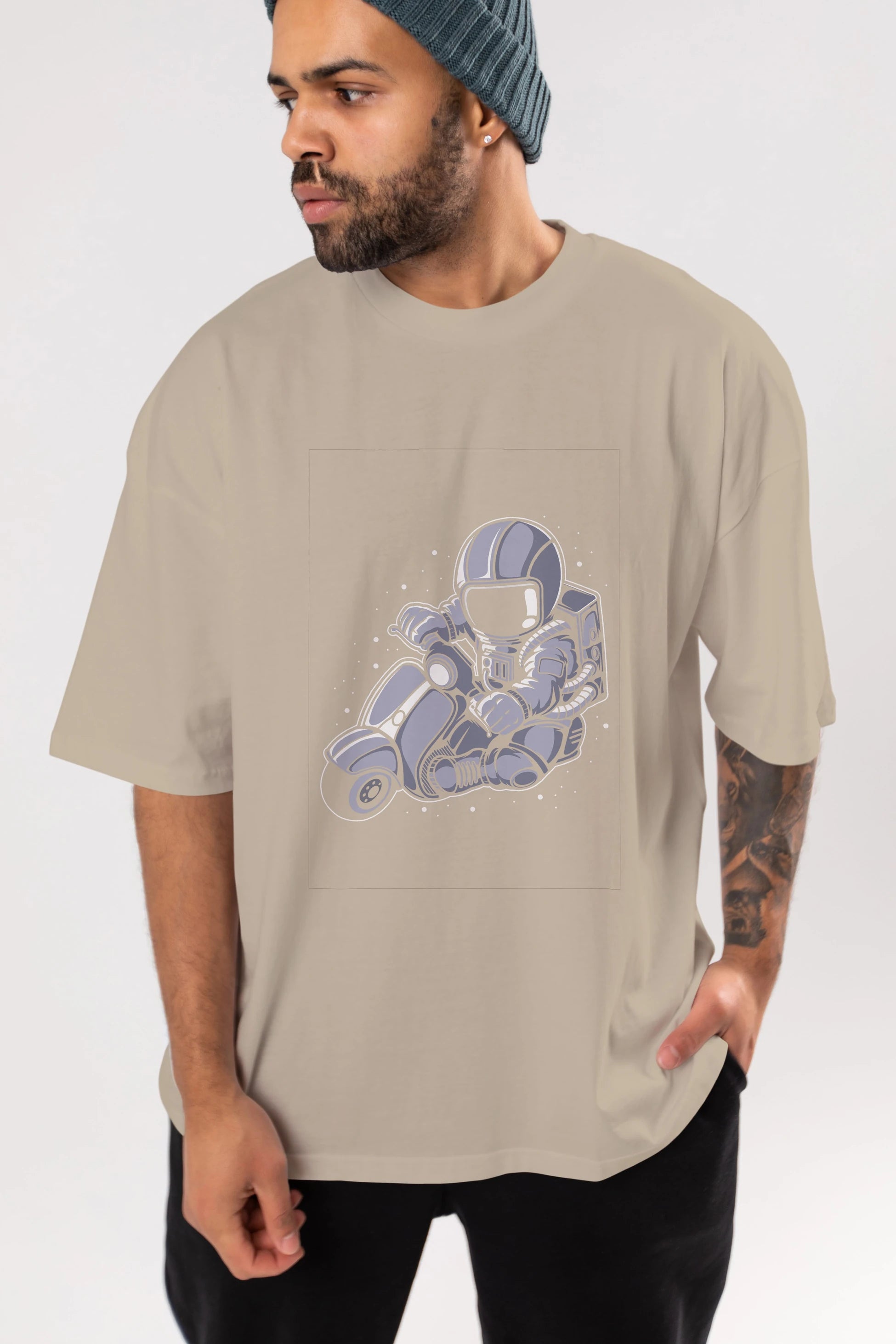 Astronaut Scooter (2) Ön Baskılı Oversize t-shirt Erkek Kadın Unisex