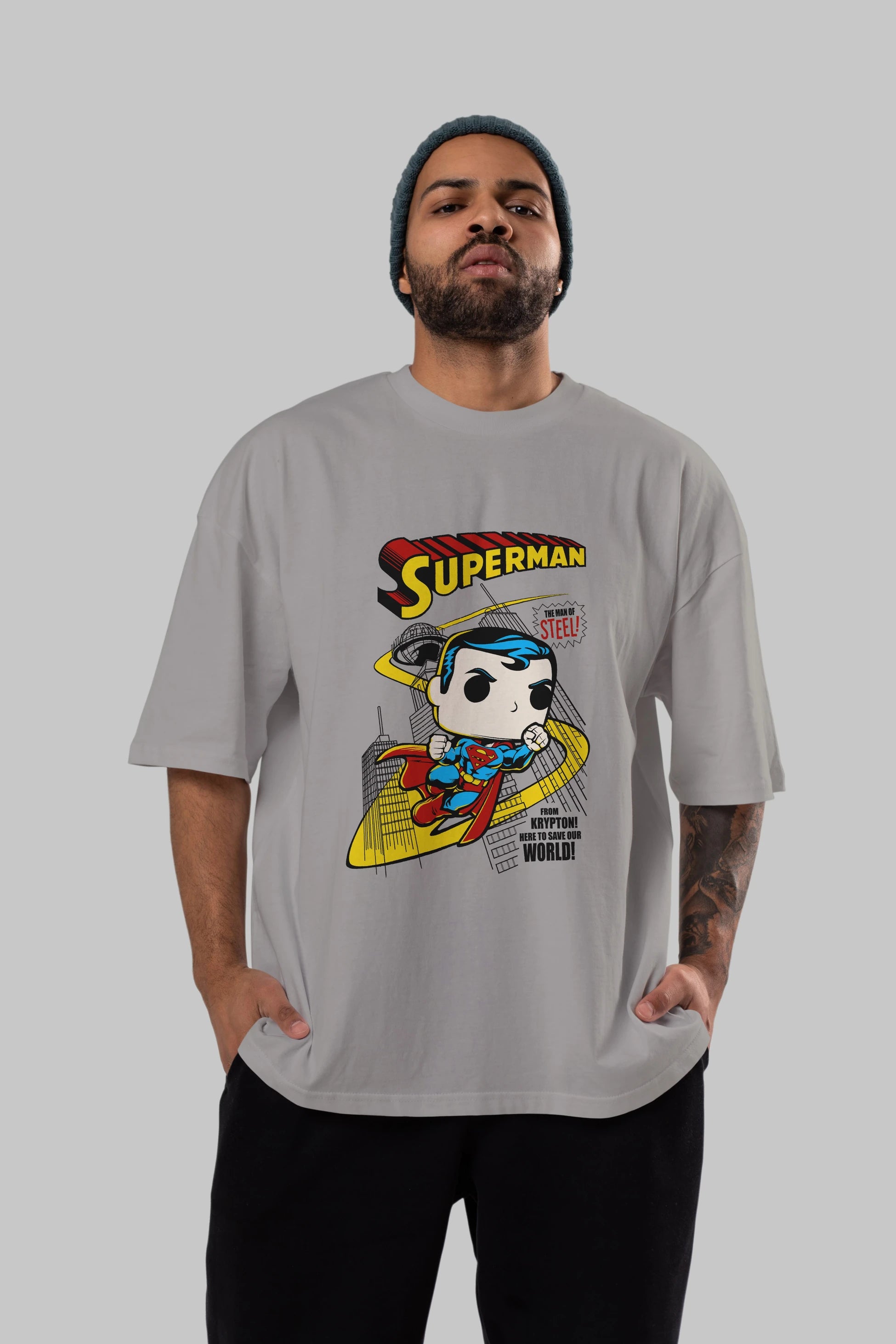Superman (2) Ön Baskılı Oversize t-shirt Erkek Kadın Unisex %100 Pamuk Bisiklet Yaka tişort