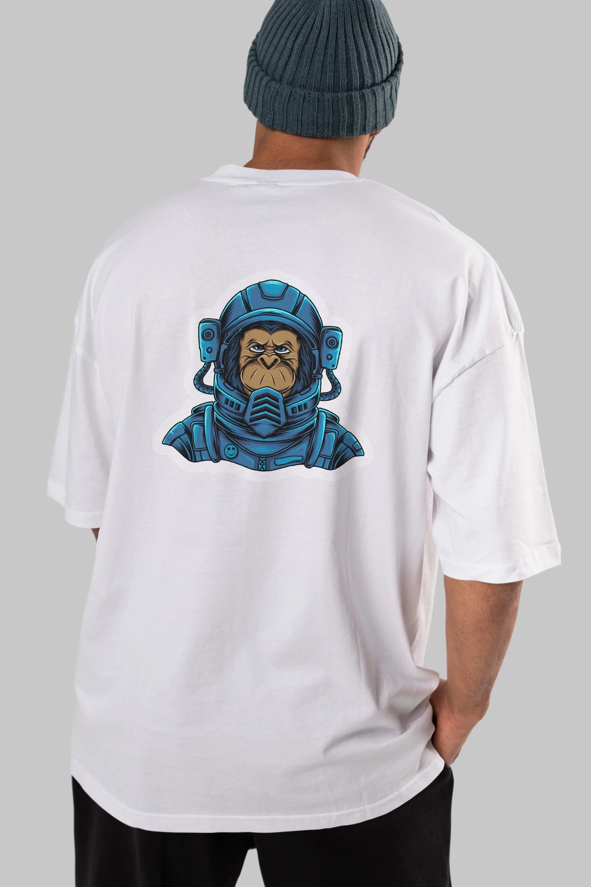 Astromonkey Sticker Arka Baskılı Oversize t-shirt Erkek Kadın Unisex