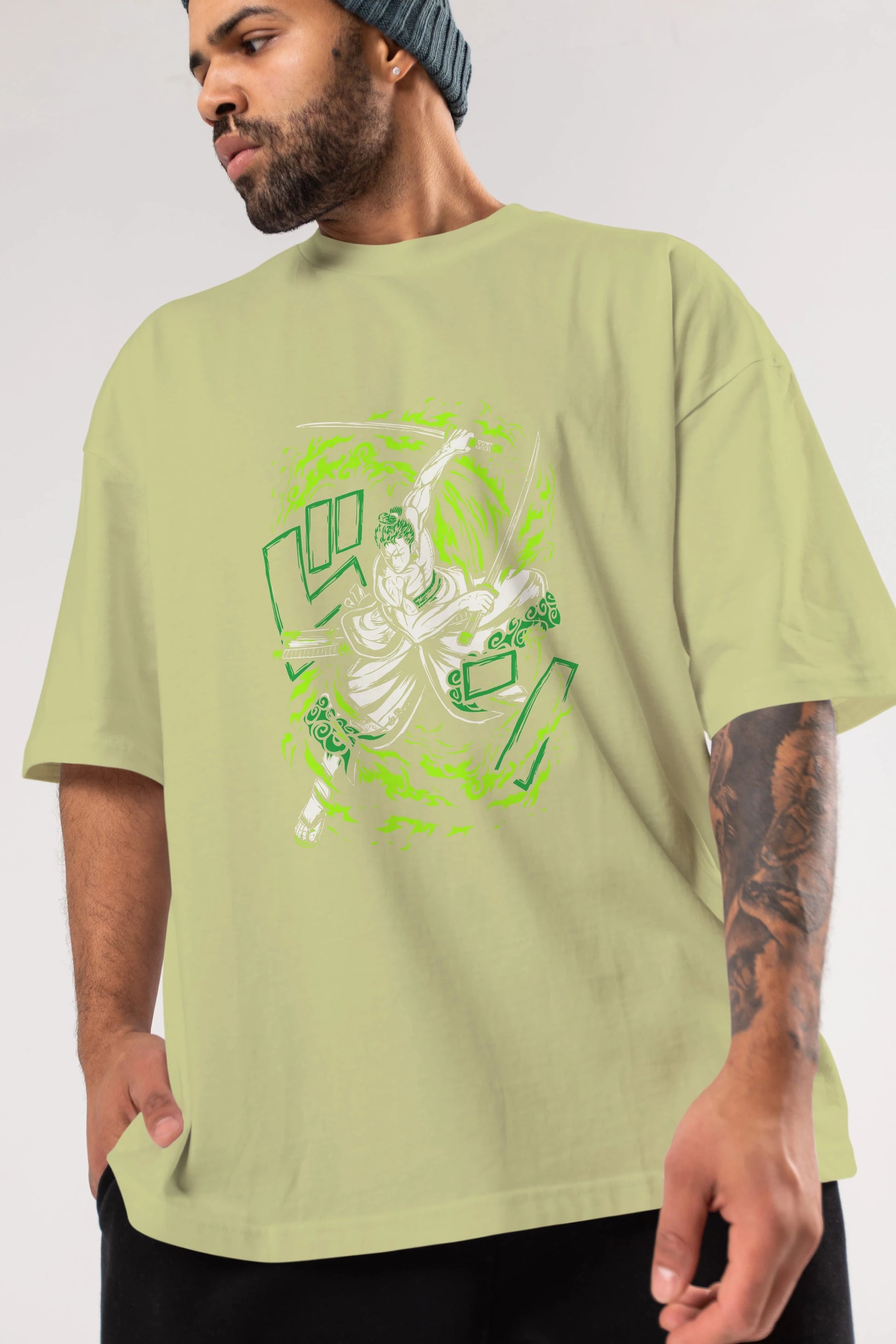 ZORO-ONE PIECE (2) Anime Ön Baskılı Oversize t-shirt %100 pamuk Erkek Kadın Unisex