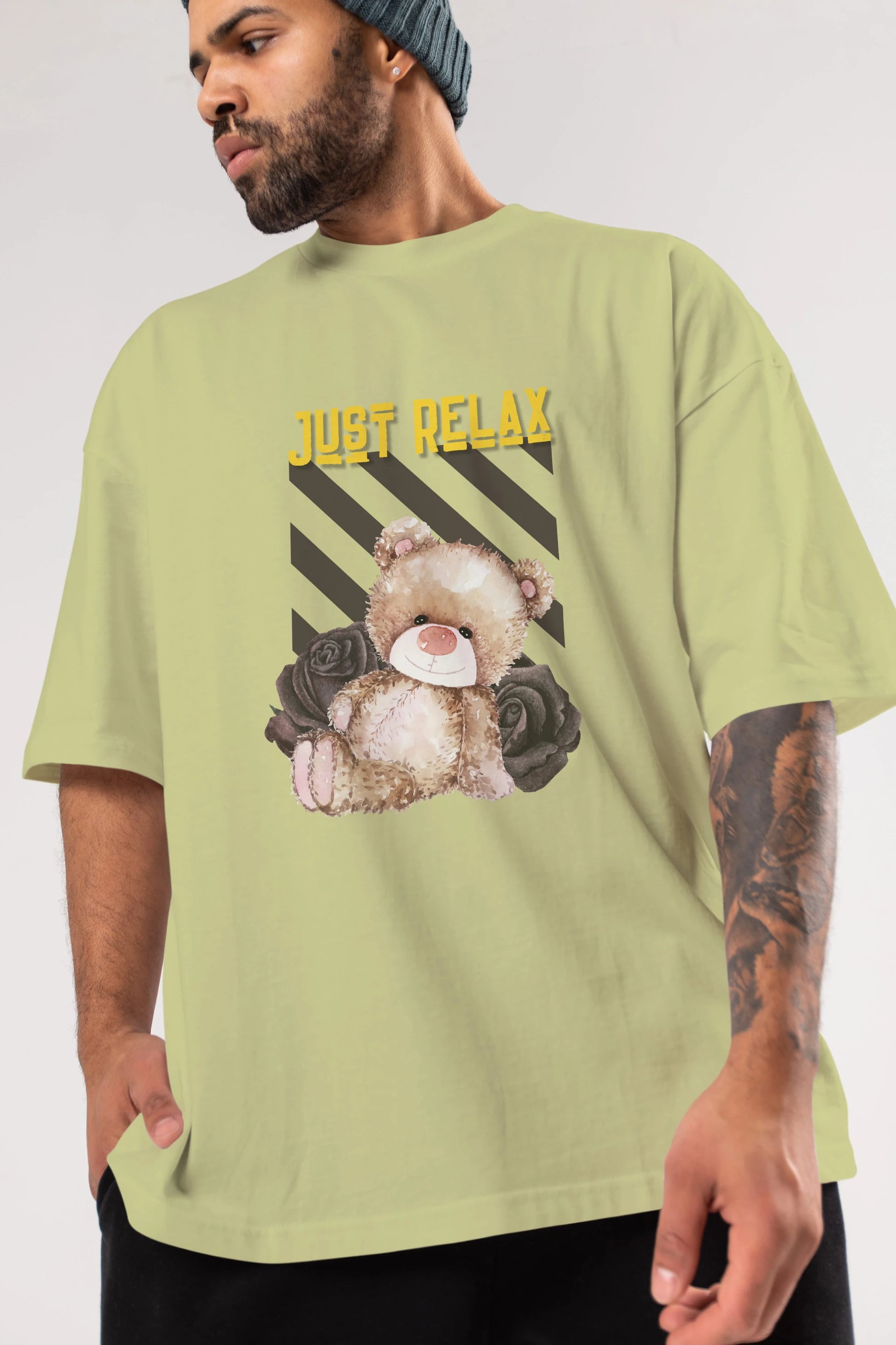 Just Relax Teddy Bear Ön Baskılı Oversize t-shirt Erkek Kadın Unisex
